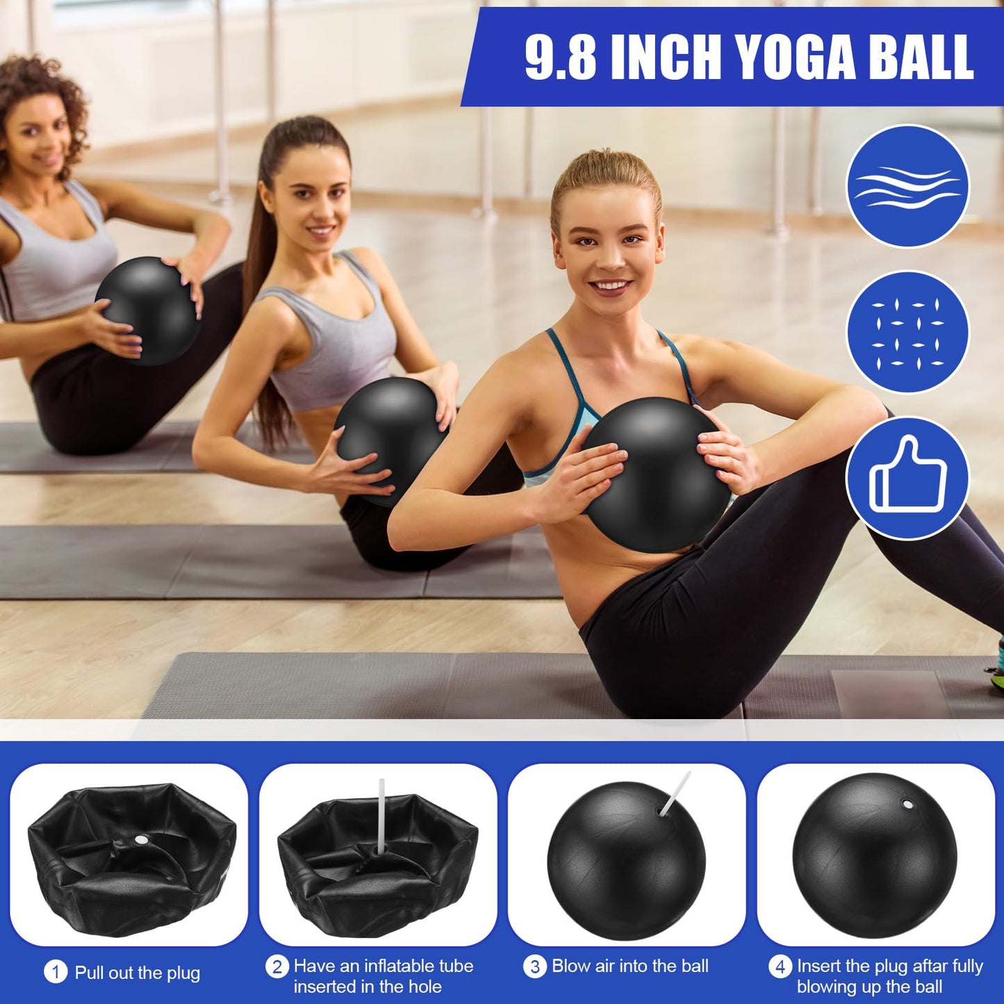 Silipull 10 Pcs Pilates Ring Blocks Set for Women Home Yoga Equipment Accessories Pilates Ring Circle and Ball Workouts Gift Include Ball Yoga Circle Resistance Bands Block Straps Gym Bag(Black)
