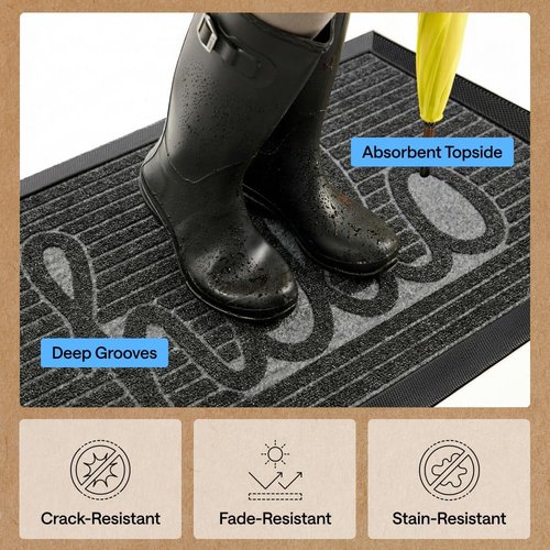GORILLA GRIP Waterproof All-Season WeatherMAX Doormat - Natural Rubber, Stain & Fade Resistant, 29x17, Charcoal