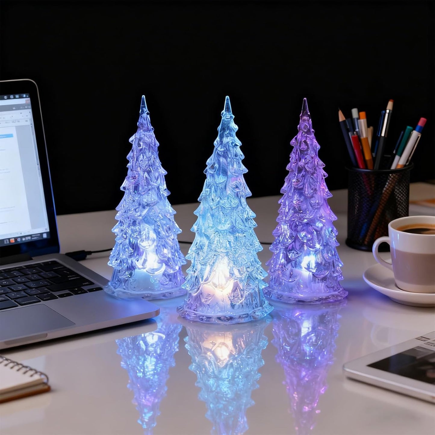 Acrylic Christmas Tree Lamp - 3 Pack Enchanted Color-Changing Lights | 5 x 2 Inch Mini Decor
