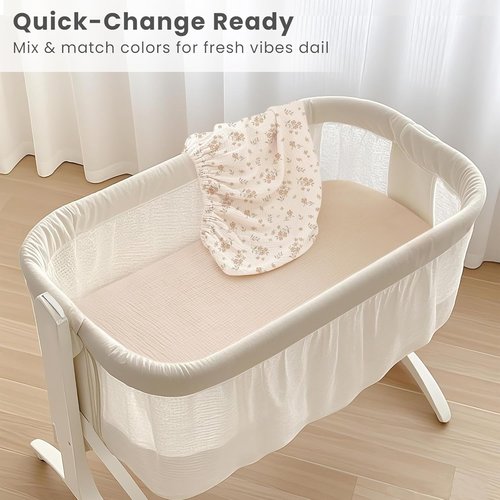 Konssy Muslin Fitted Bassinet Sheets - Soft 2-Pack for Baby Girl/Boy | Perfect Fit for Oval & Rectangle Mattresses