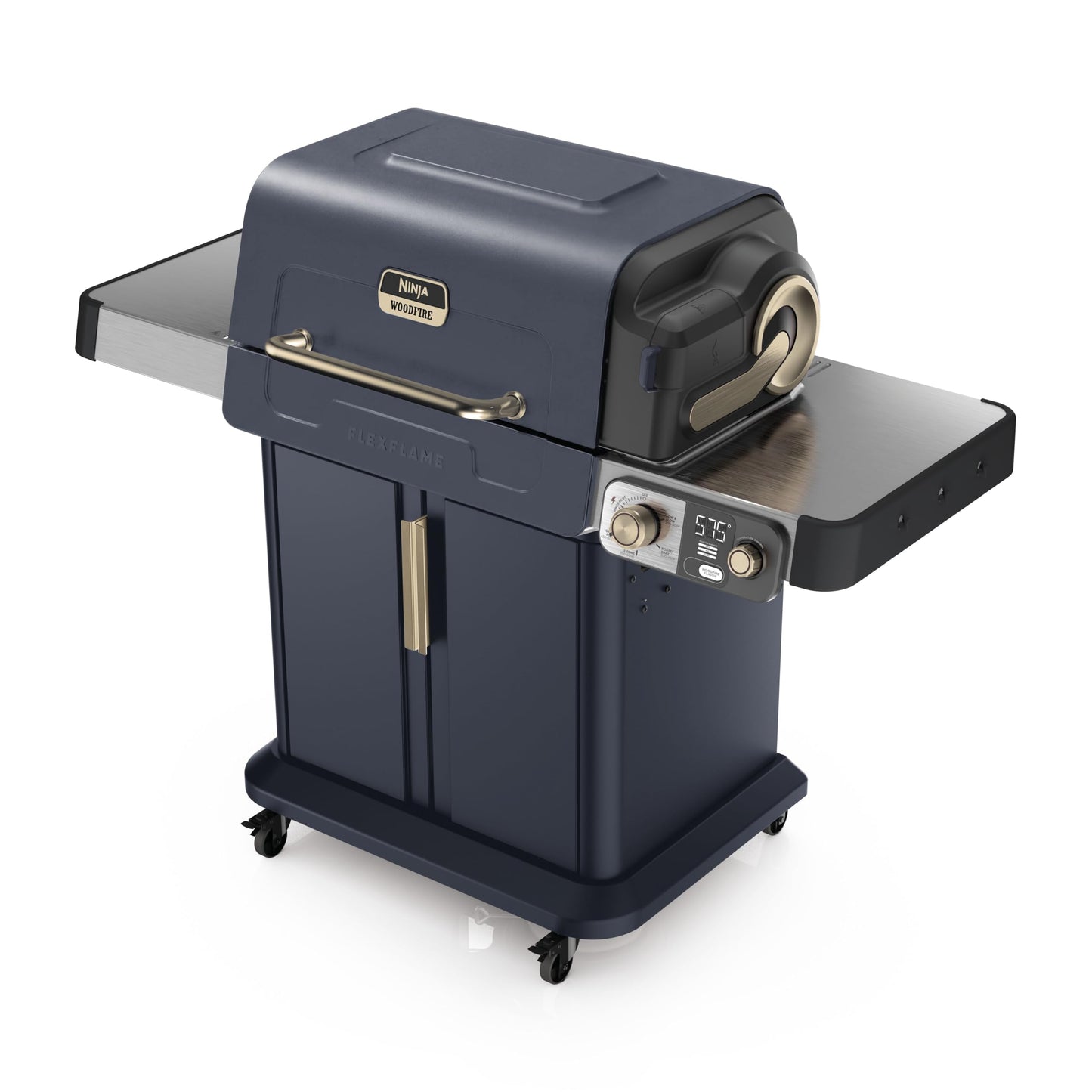 Ninja FlexFlame Grill and Smoker | Electric and Propane Grill, Roaster, BBQ Grill | 5-in-1 Cooking System | 3 Burner | Digital Control | Outdoor Cooking, Griddle, Pizza Maker | Blue | PG301BL