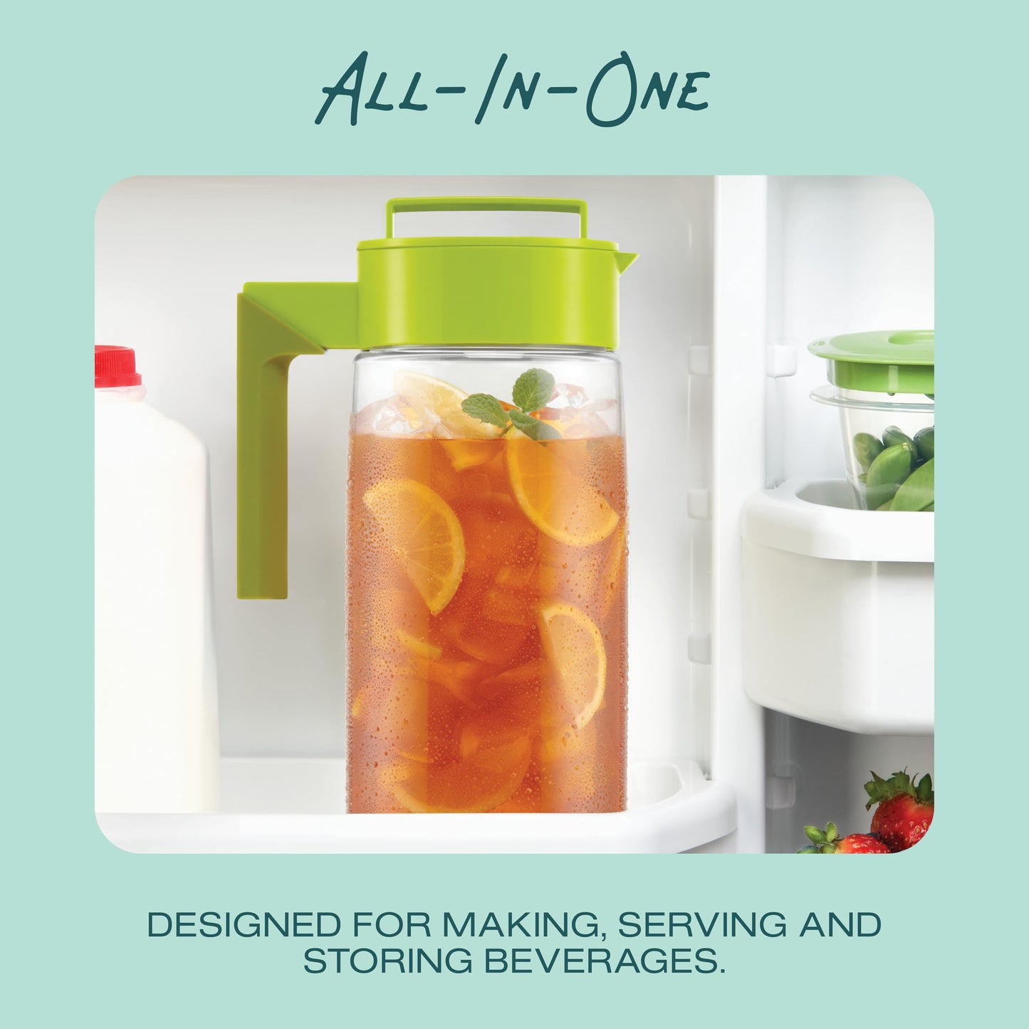 Takeya Airtight Pitcher - Durable BPA-Free Eastman Tritan Odor/Stain-Resistant Leakproof Lid for Iced Tea/Water Easy-Grip Silicone Handle Spill-Free Spout Fridge-Friendly Made in USA 2 Quart/Avocado