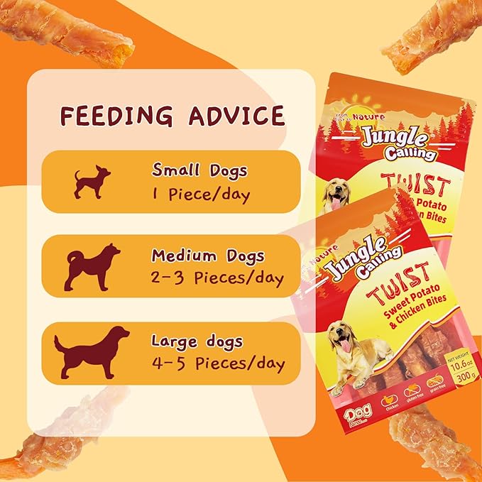 Jungle Calling Chicken & Sweet Potato Dog Treats ??Gluten-Free, Grain-Free, High-Protein Natural Chews for Medium/Large Breeds, Edible Pet Snacks,10.6 oz