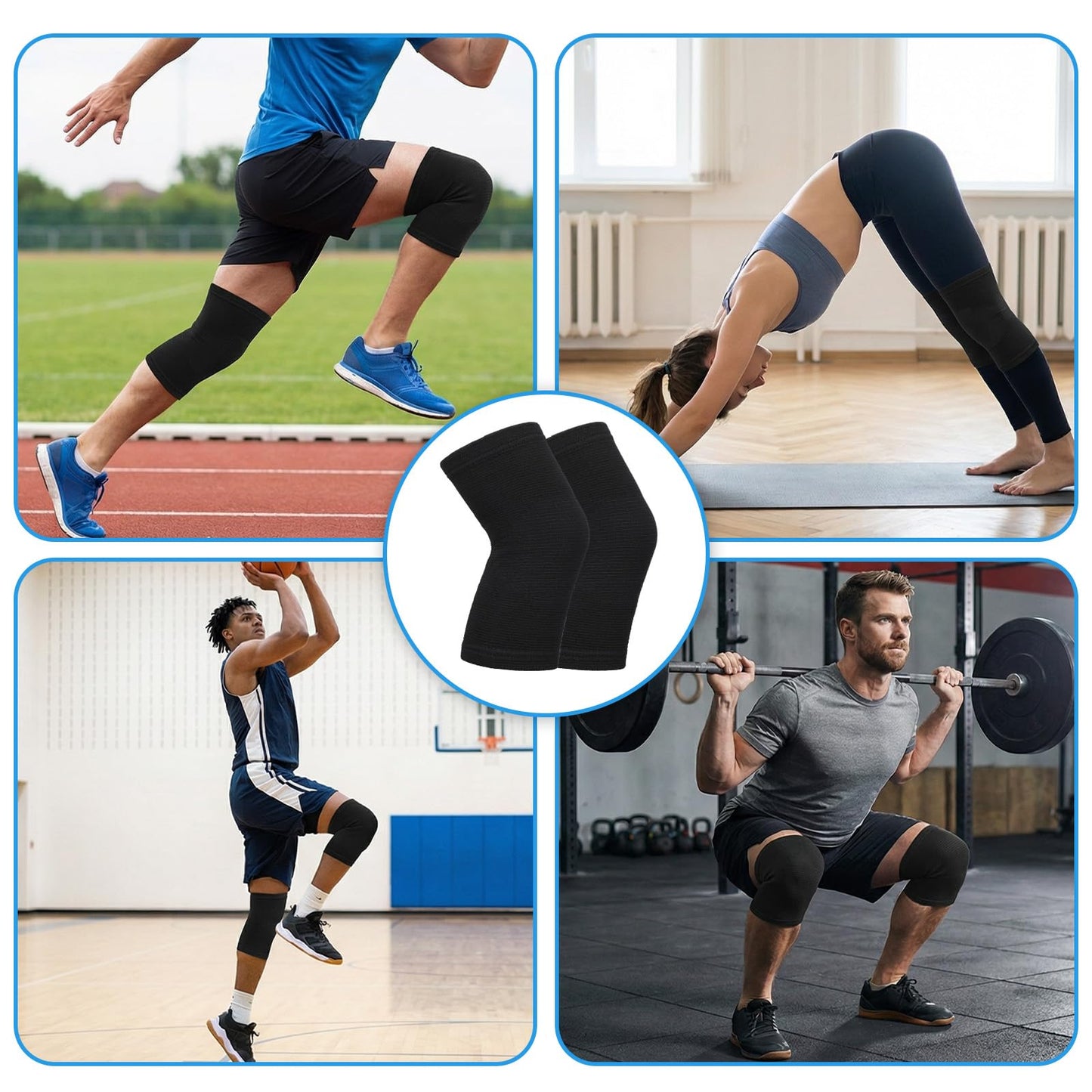 XLIUAX Bamboo Knee Sleeve, Black Bamboo Compression Knee Brace, Elastic Breathable Knees Braces, Thicken Thermal Relieve Knees Pain Leg Pads for Women Men Running Volleyball Cycling Dance(Large)