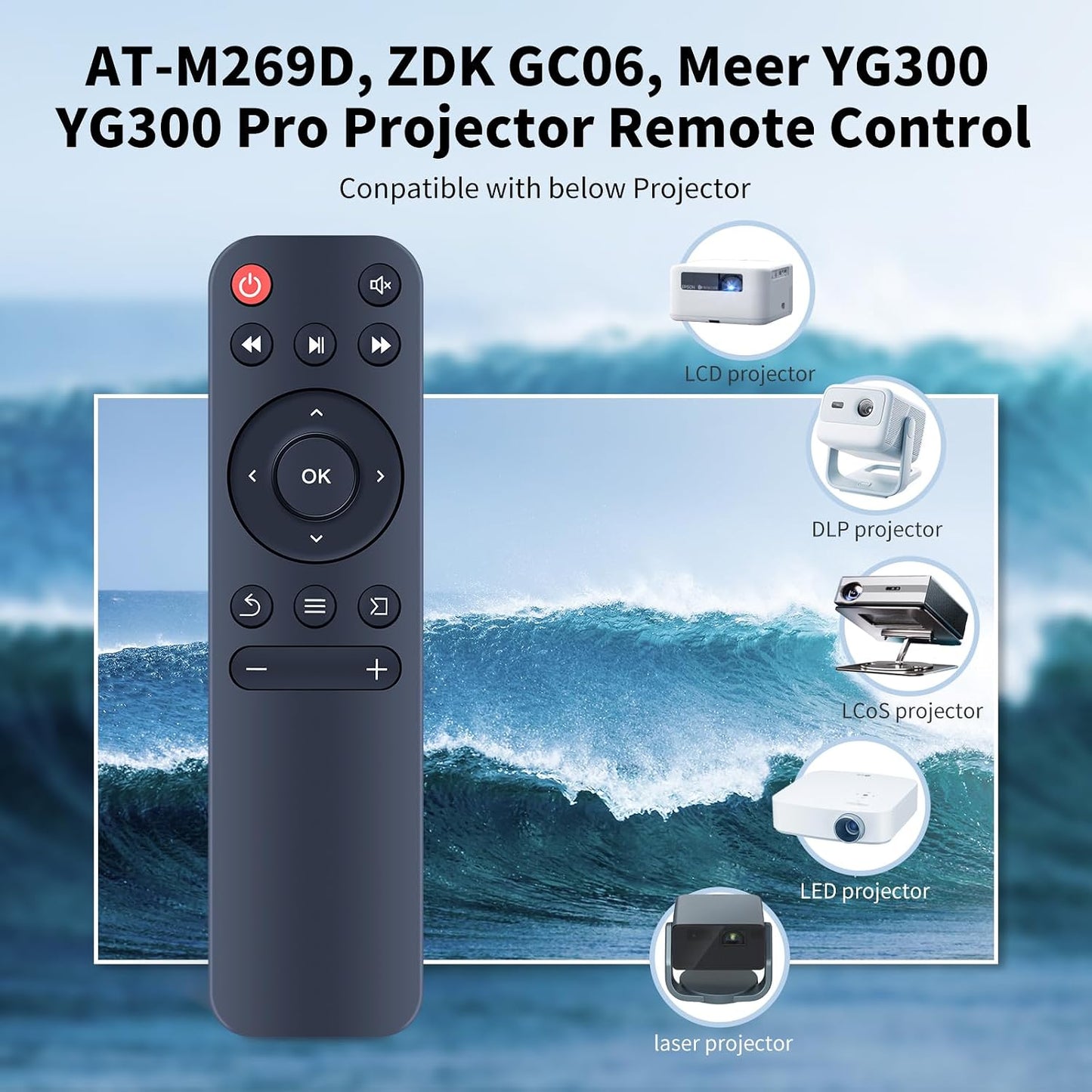 WDZP AT-M269D, GC06, YG300 YG300 New Projector Remote Control Replacement fit for Wielio ZDK Meer Pro Projectors