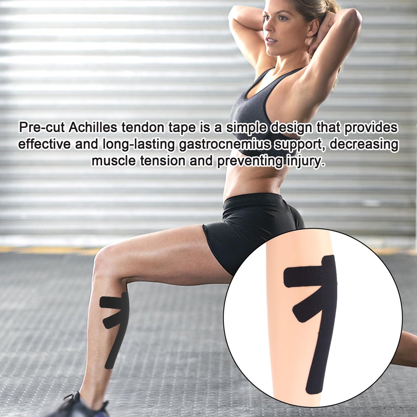 12pcs Precut Kinesiology Tapes for Calf Muscles, Waterproof & Breathable Athletic Calf Support Strips Tape Elastic Sports Tape Stickers for Swelling Muscle Recovery (Black)