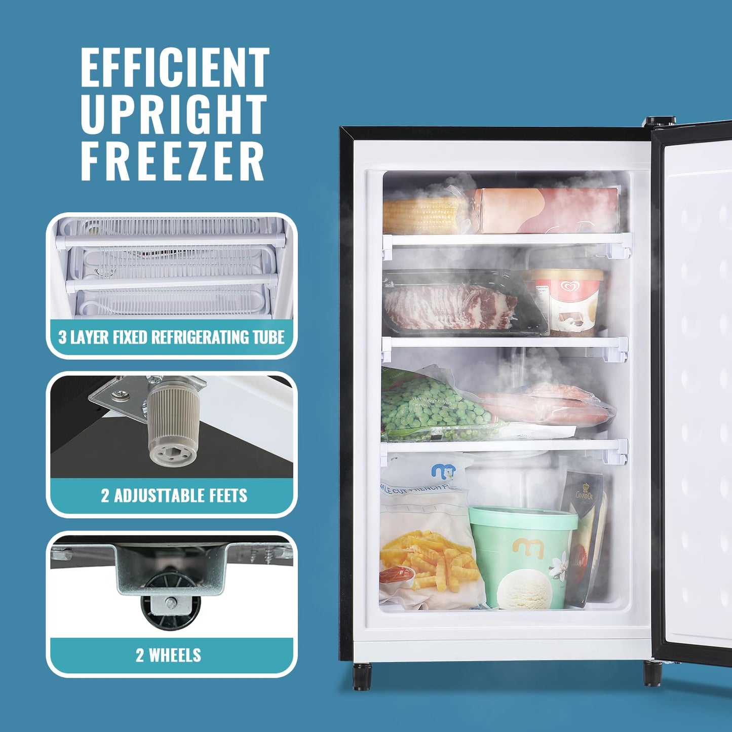 DEMULLER Freezer 3.2 Cu.ft Single Door Freestanding Freezer with Adjustable Thermostat for Kitchen, Apartment, Basement, Dorm, Black