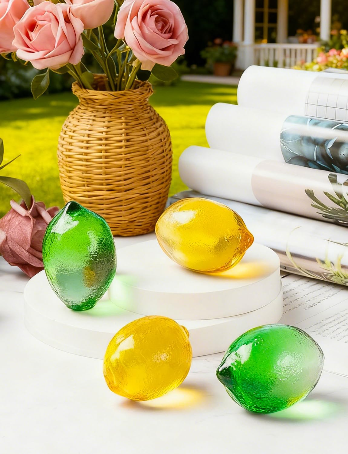 Skiennix Glass Lemon Figurine Collectibles - 2-Inch Decorative Fruit Ornaments for Home & Office