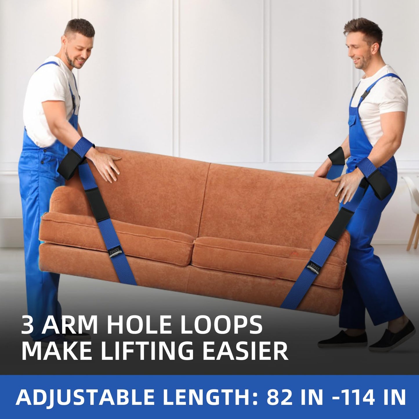 Ytonet Moving Straps, 2-Person Lifting and Moving System with 12 Comfortable Thickened Sponge Pads, Lifting Straps for Move Furniture, Appliances, Heavy Objects up to 800 lbs, Wire Rope Slings Blue