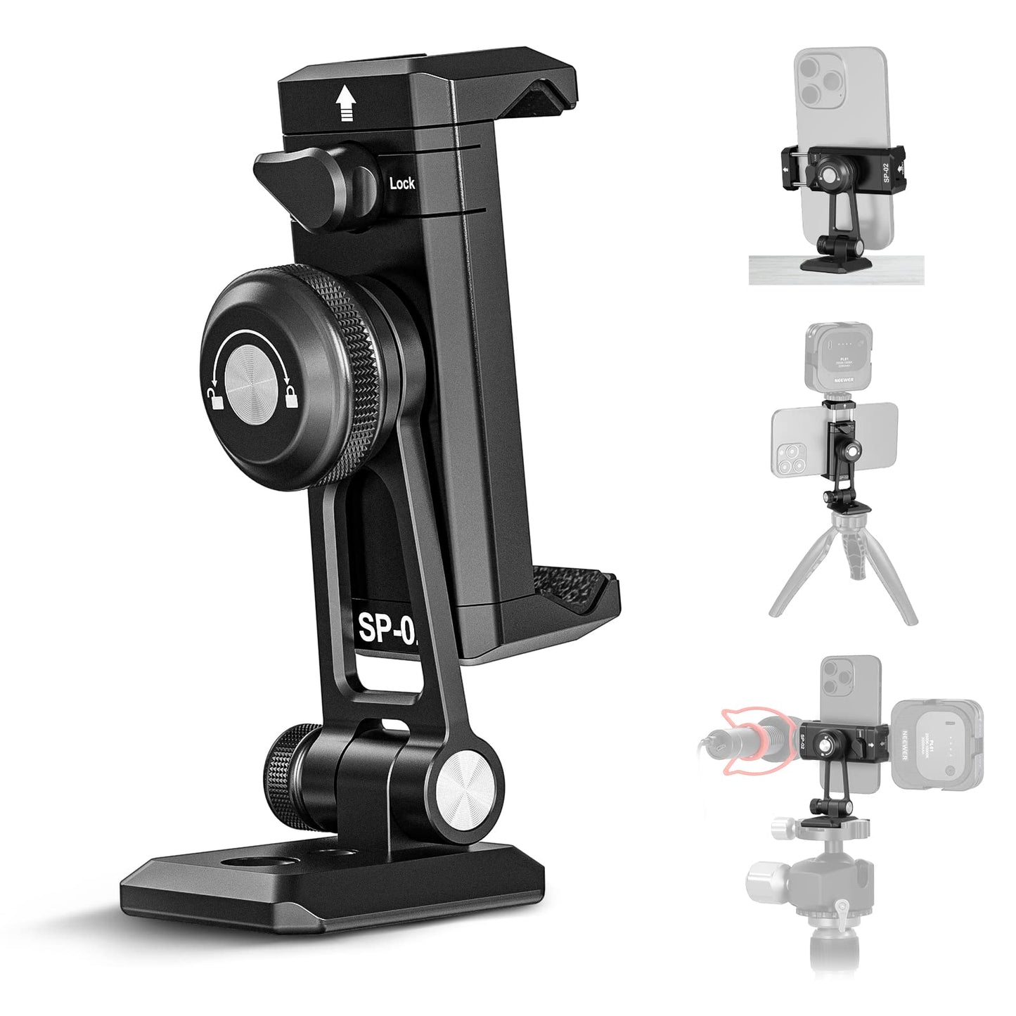 NEEWER Metal Phone Tripod Mount Adapter with Arca QR Base, Cold Shoe, 360° Swivel 180° Tilt, Phone Holder Compatible with iPhone 17 Pro Max 16 15 Samsung Galaxy S25 Ultra S24