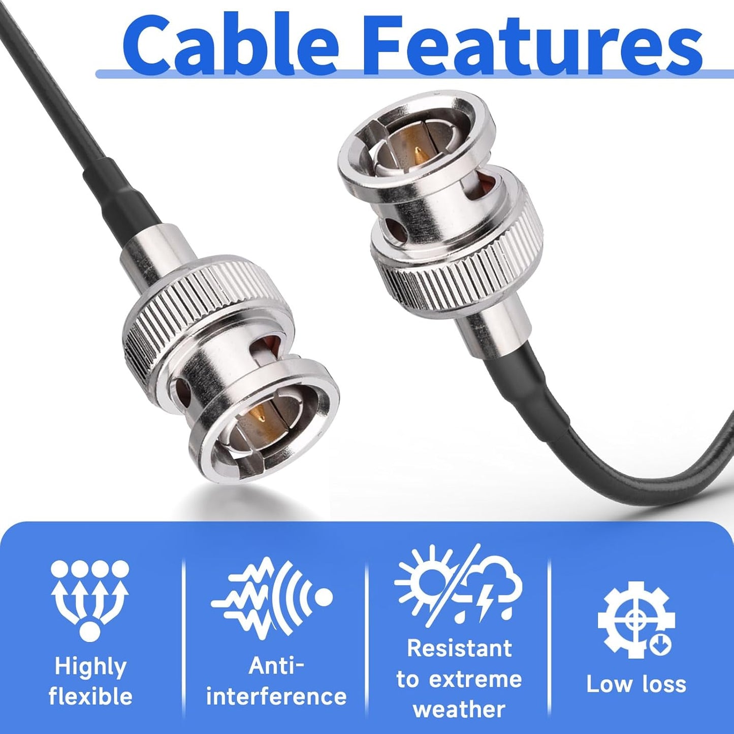 3G 6ft 75 RG179 (4-Pack) 3G-SDI 4K Superbat HDSDI SDI BNC Cable Ohm BNC Male Connector Coax Cable for Camera Monitor
