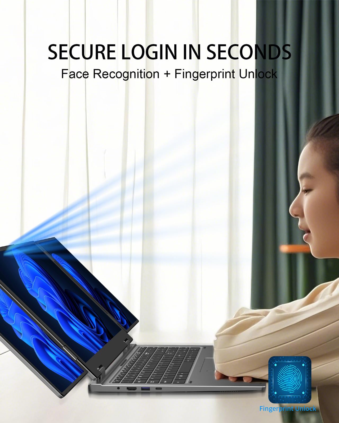 KOOFORWAY Triple Screen Laptop, 16" Main + Dual 10.5" Monitors, Core i7-12700H, 32GB RAM, 2TB SSD, Win 11 Pro, Wi-Fi 5, BT 5.0, Face & Fingerprint Unlock, USB-C, HDMI (16GB RAM + 1TB SSD)
