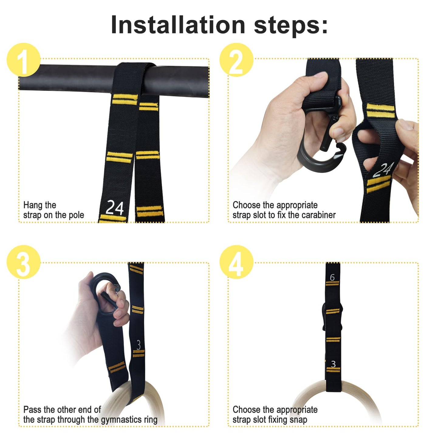 Powerfeng Adjustable Numbered Straps for Gymnastic Rings & Pull Up Handles, 8.2FT Long Each, 1000LBS Weight Capacity, Home Gym DIY Pull Down System Accessories(Only Straps No Rings)