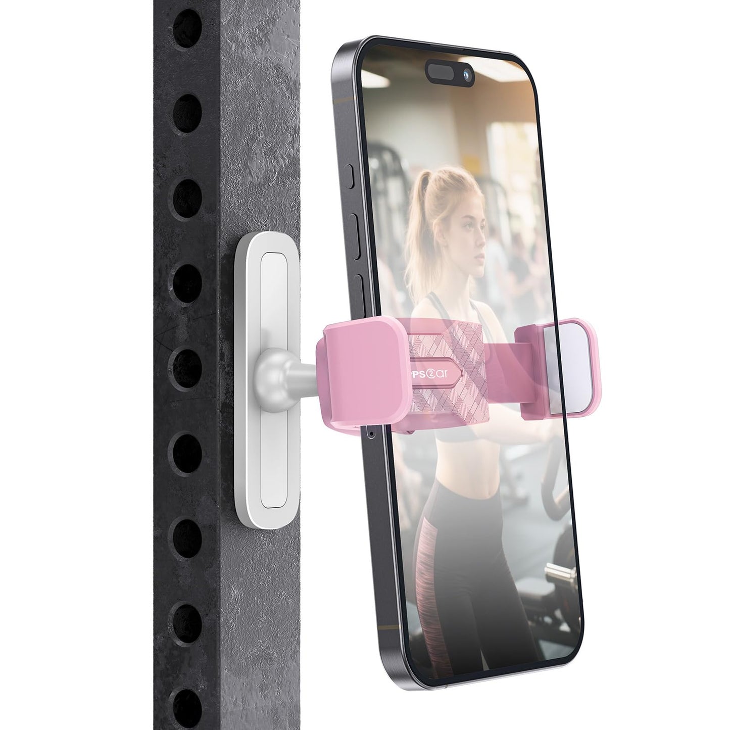 APPS2Car Gym Magnetic Phone Holder, 360 Adjustable, Compatible with 4.7-6.5" Smartphones, Alloy Base and Joint, Gym Accessories for Women, Pink