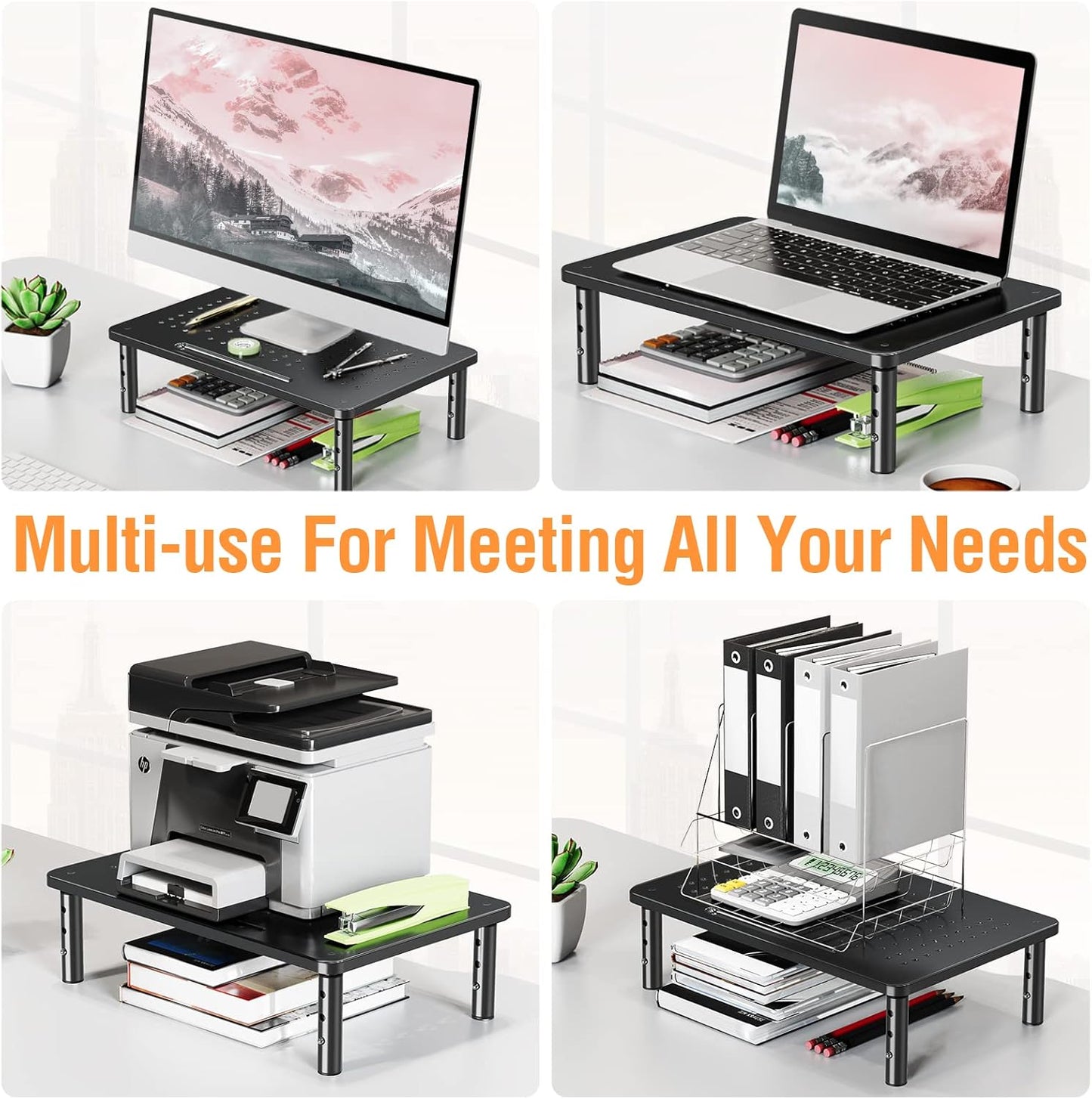 2 Pack 3 ELIVED Monitor Stand Riser - Height Adjustable Monitor Stand for Laptop, Computer, PC, Printer, Mesh Metal