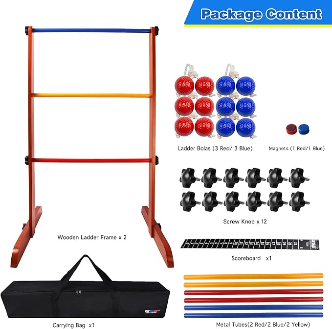 GSE Games & Sports Expert Premium Solid Wood Ladder Ball Toss Game Set with Ladder Ball Bolas & Carrying Case for Outdoor Backyard Lawn