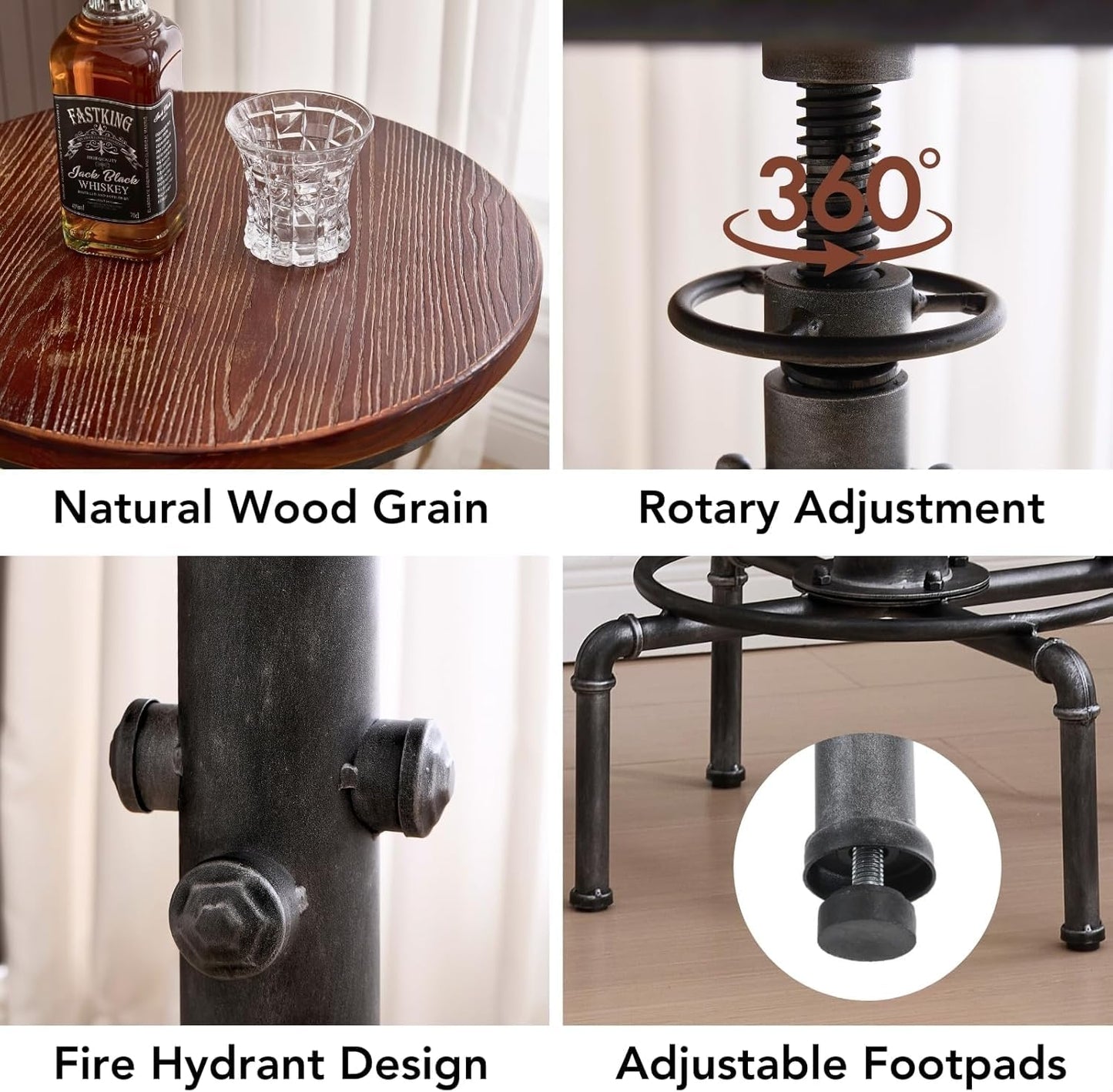 Topower Industrial Bar Table 31.5-41.3" Adjustable Pub Table Kitchen Dining Coffee Bistro Table