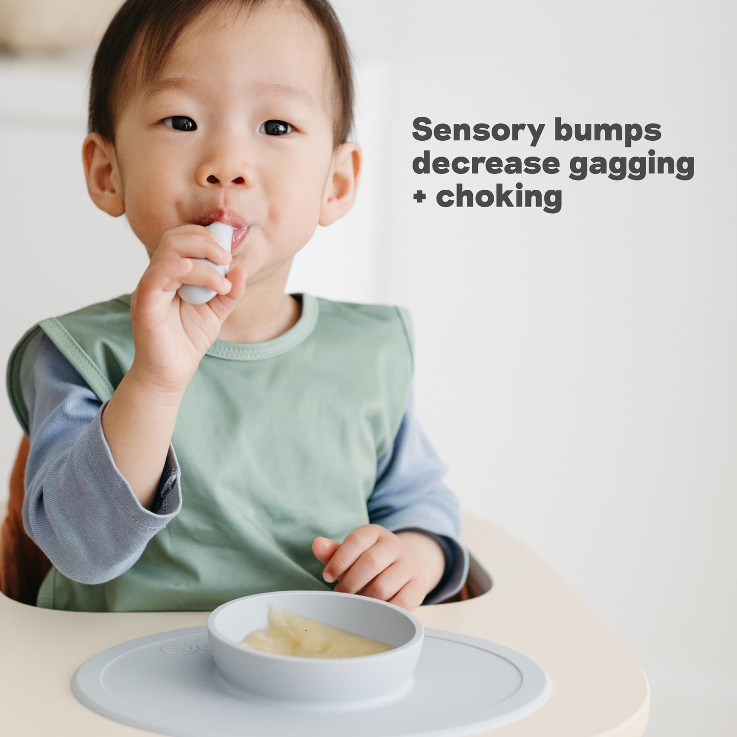 ezpz Baby Feeding Bundle – Tiny Spoon (2-Pack, Sage) + BLW Food Cutters (2-Pack, Pewter) – 100% Silicone Baby-Led Weaning Set for 6–9+ Months – Infant Feeding & Prep Essentials