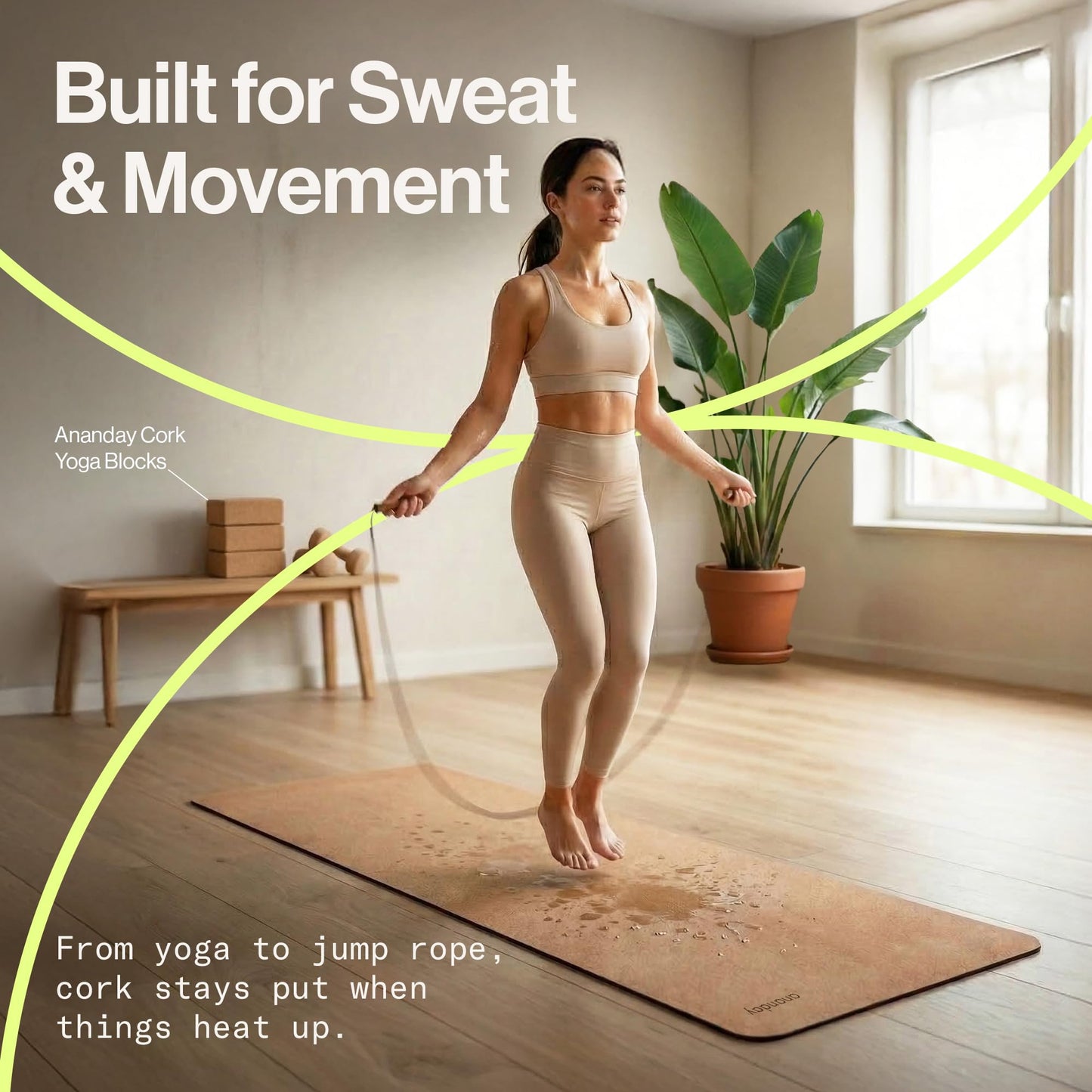 Ananday Premium Cork Yoga Mat - Sustainable, Non-Toxic & PVC-Free, Non-Slip, Perfect for Hot Yoga, Pilates & Exercise - Cushioned for Superior Comfort & Support