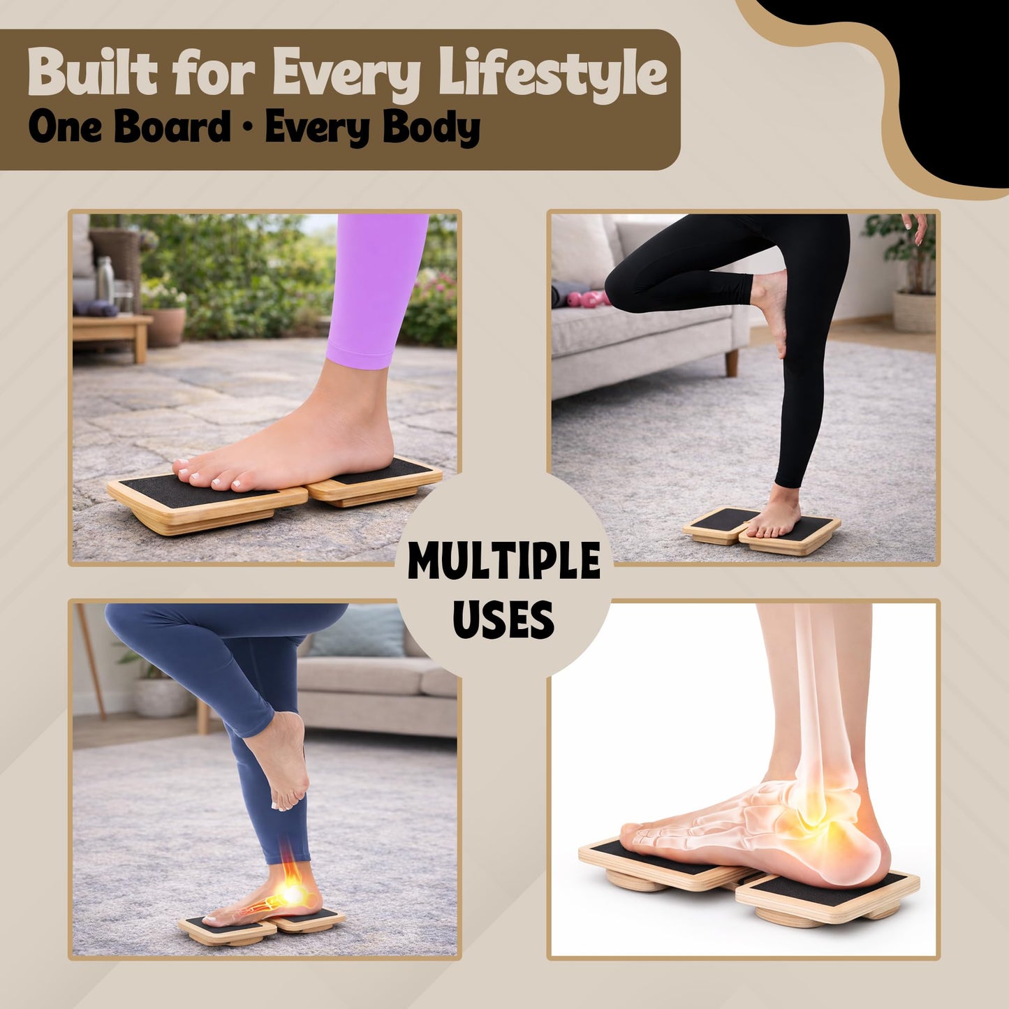 Ankle Strengthener & Axis Board, Bamboo Ankle Balance Board for Physical Therapy, Blackboard Foot Trainer & Foot Strengthener, Giboard for Balance Training, Axisboard for Leg Stability