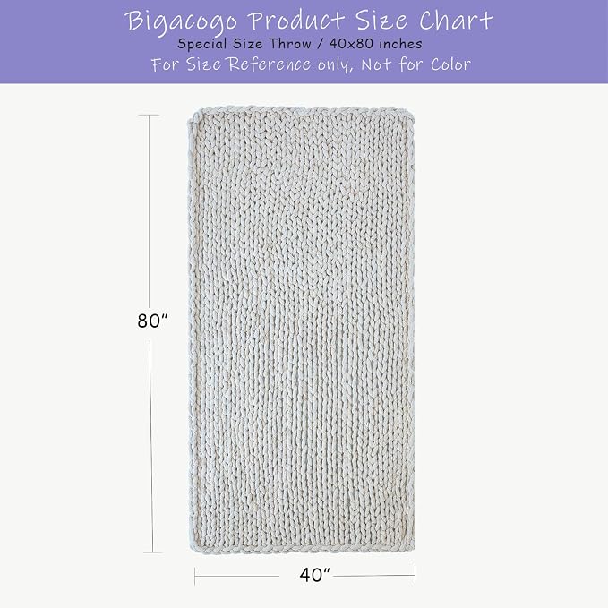 Bigacogo Chunky Knit Throw Blanket for Couch, 40x80 inches, 100% Hand Knitted with Thick Jumbo Chenille Yarn, Cozy Soft Large Rope Knot Cable Crochet Blankets for Sofa Bed Living Room, Peach Fuzz