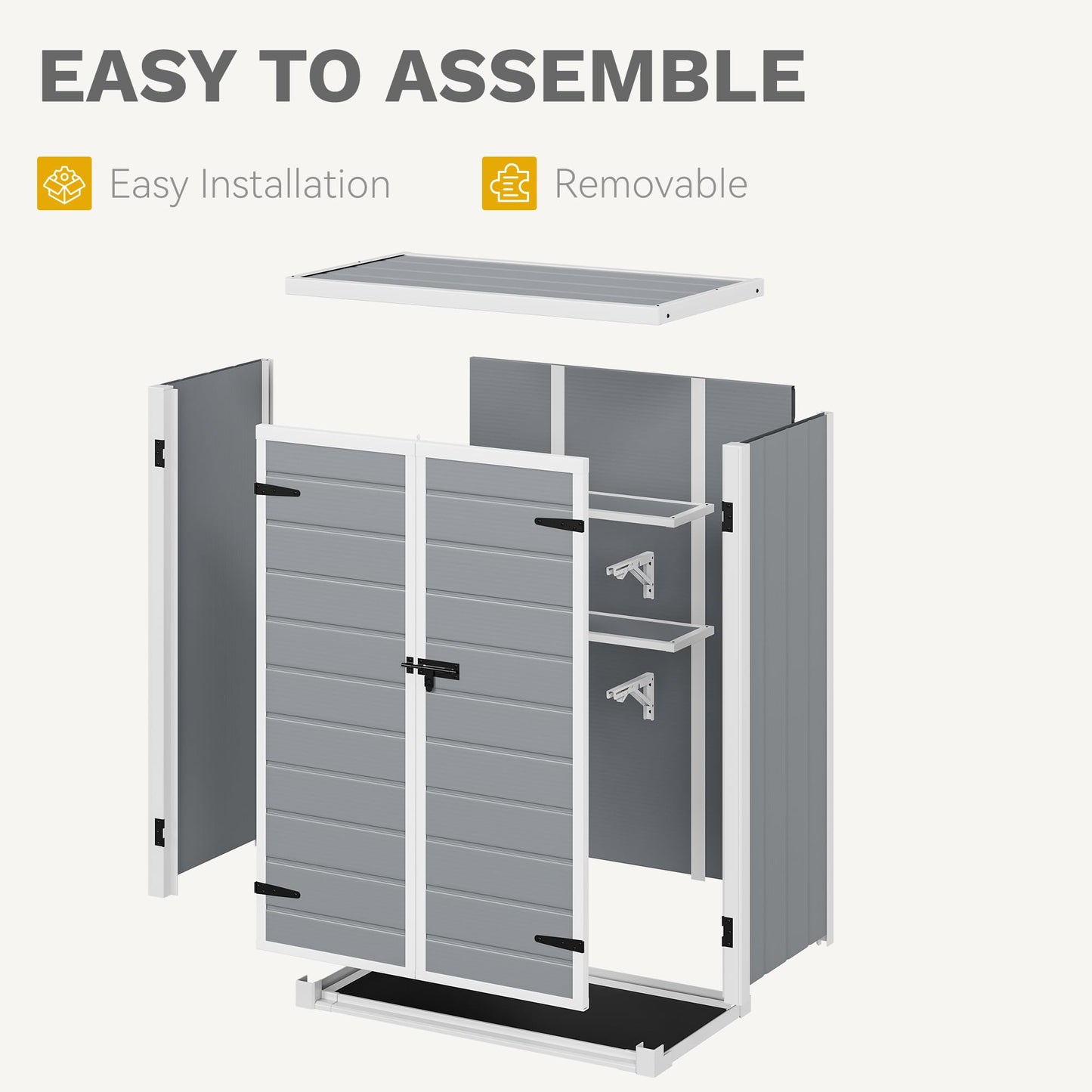DWVO Outdoor Tall Storage Shed 50 Cuft with 2 Shelves, 4.3x2x5.5ft Vertical Tool Shed with Floor & Lockable Doors, Sturdy Double-Wall Plastic Cabinet for Garbage Cans and Garden Equipment