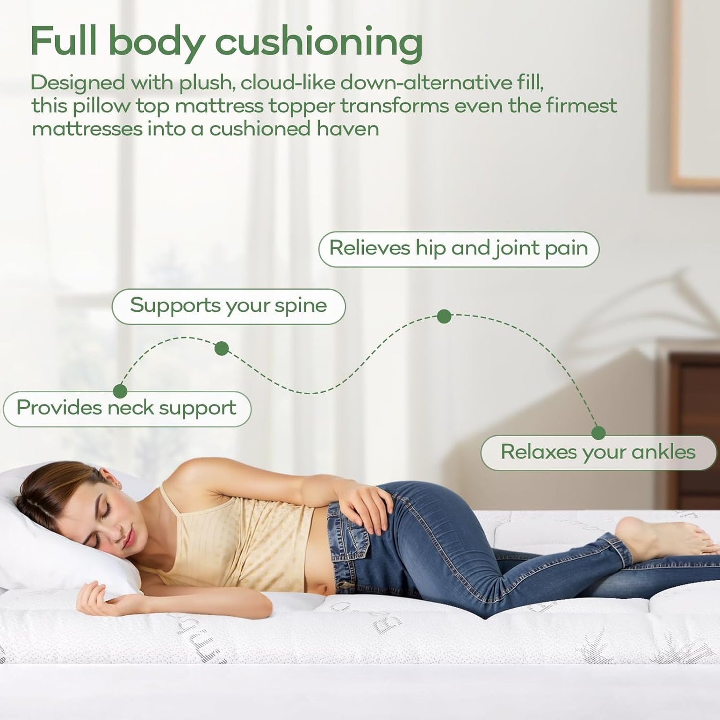 OLANLY Queen Mattress Topper - Cooling Bamboo Viscose Pillow Top for Back Pain Relief | Plush White Deep Pocket