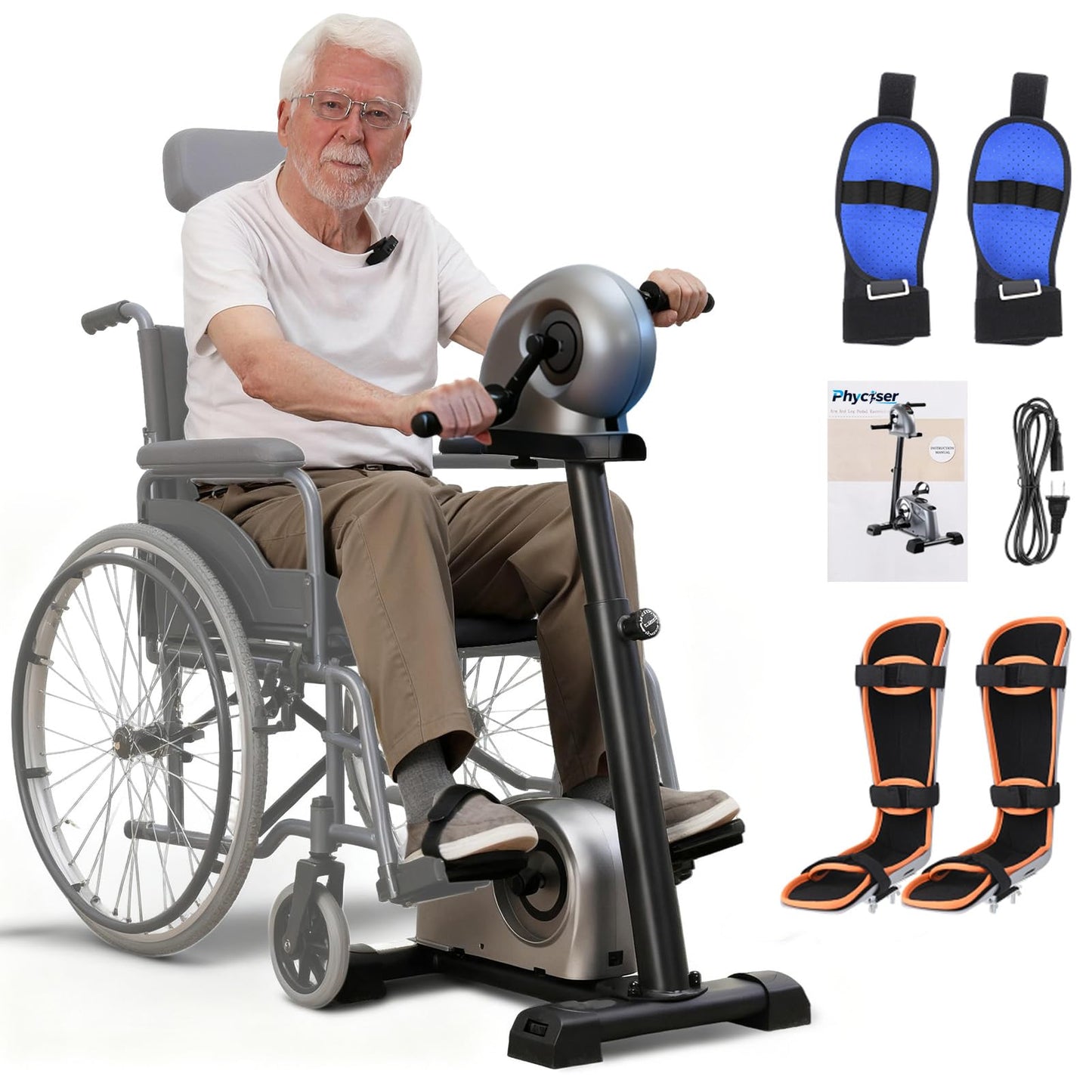 Phyciser Motorized Exercise Bike for Physical Therapy with Leg Support & Stroke Hand Brace - Arm Leg Pedal Exerciser|Rehabilitation Equipment |Assists Legs, Knees, Feet and Arms|Seniors & Disabled
