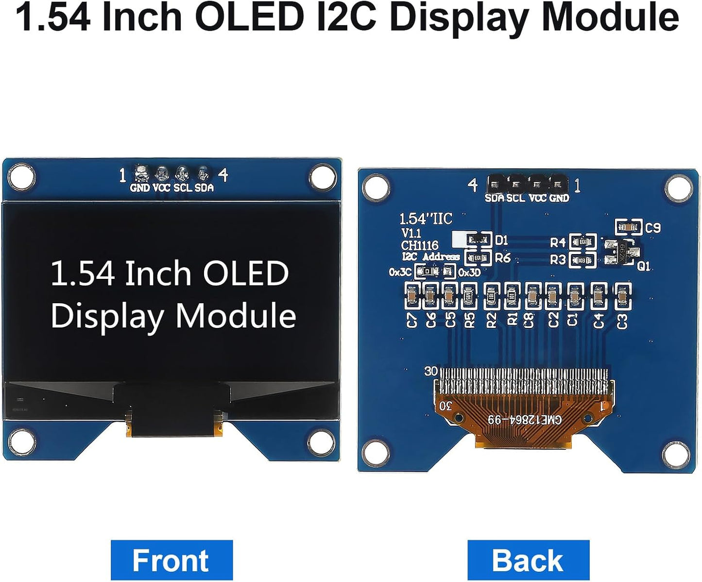 MELIFE 4pcs 1.54 Inch I2C 128x64 SSD1309 OLED IIC Display Module, Pixel Driver Self-Luminous OLED Screen Board