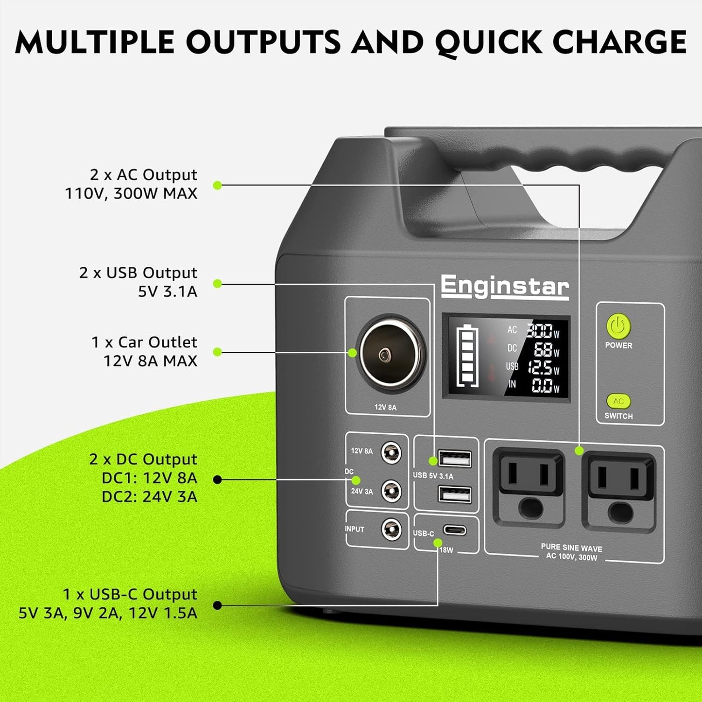 Solar Generator, 296Wh Portable Power Station,110V Pure Sine Wave, 80000mAh Backup Battery Power Supply for CPAP Outdoor Camping, Traveling, and Emergencies