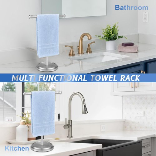 Hand Towel Holder Stand, Free Standing Towel Rack Stand with Stainless Steel Base, Rust-Proof Towel Bar for Bathroom Kitchen Countertop (Brushed Nickel)