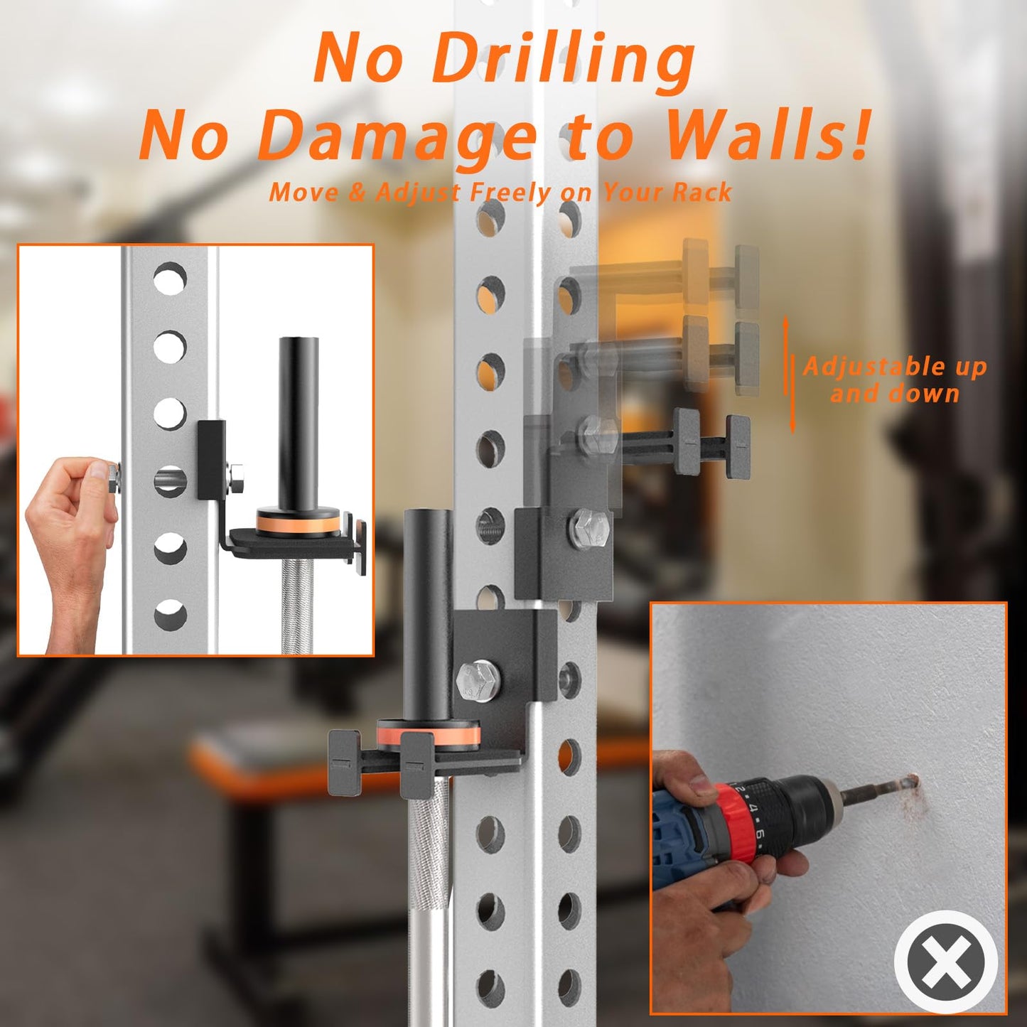 J Bryant Barbell Holder for 3x3 Power Racks, No Drilling Required – Heavy-Duty Steel Barbell Storage Rack with Protective Padding, Fits 5/8''-1'' Holes – Secure & Space-Saving Gym Equipment Organizer