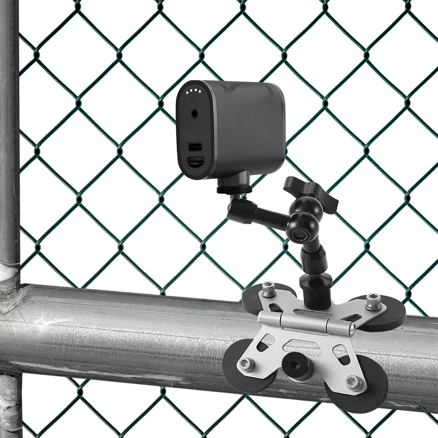 Magnetic Camera Fence Mount for Mevo Start, Post Mount for Cell Phone/GoPro,Two 1/4" Threaded Points, Flexible Hinge Camera Holder, for Recording Baseball/Tennis Games/Softball