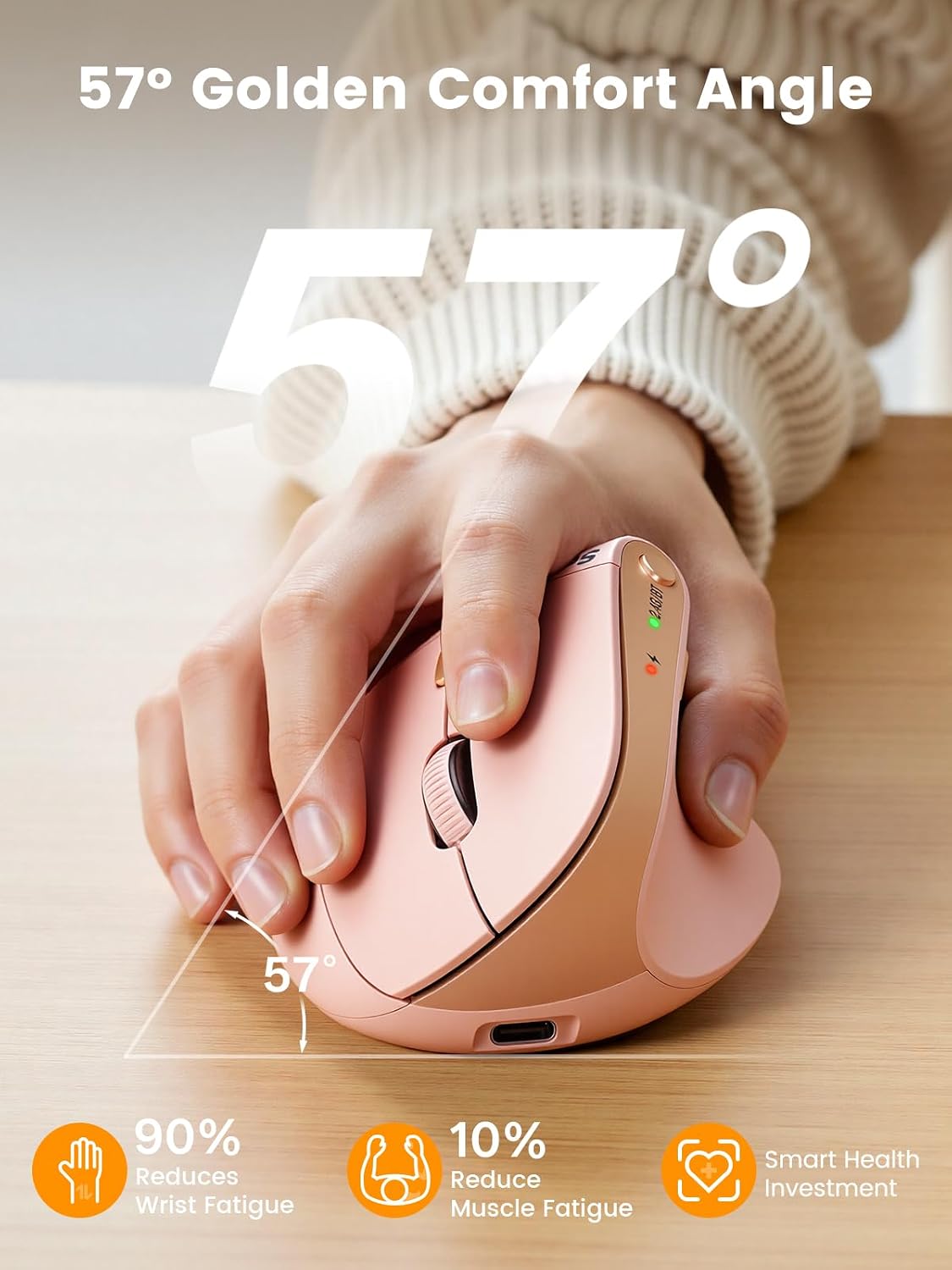 SABLUTE MAM3 4 Ergonomic Mouse, Rechargeable Wireless Vertical Mouse with Adjustable DPI for Small/Medium Hands