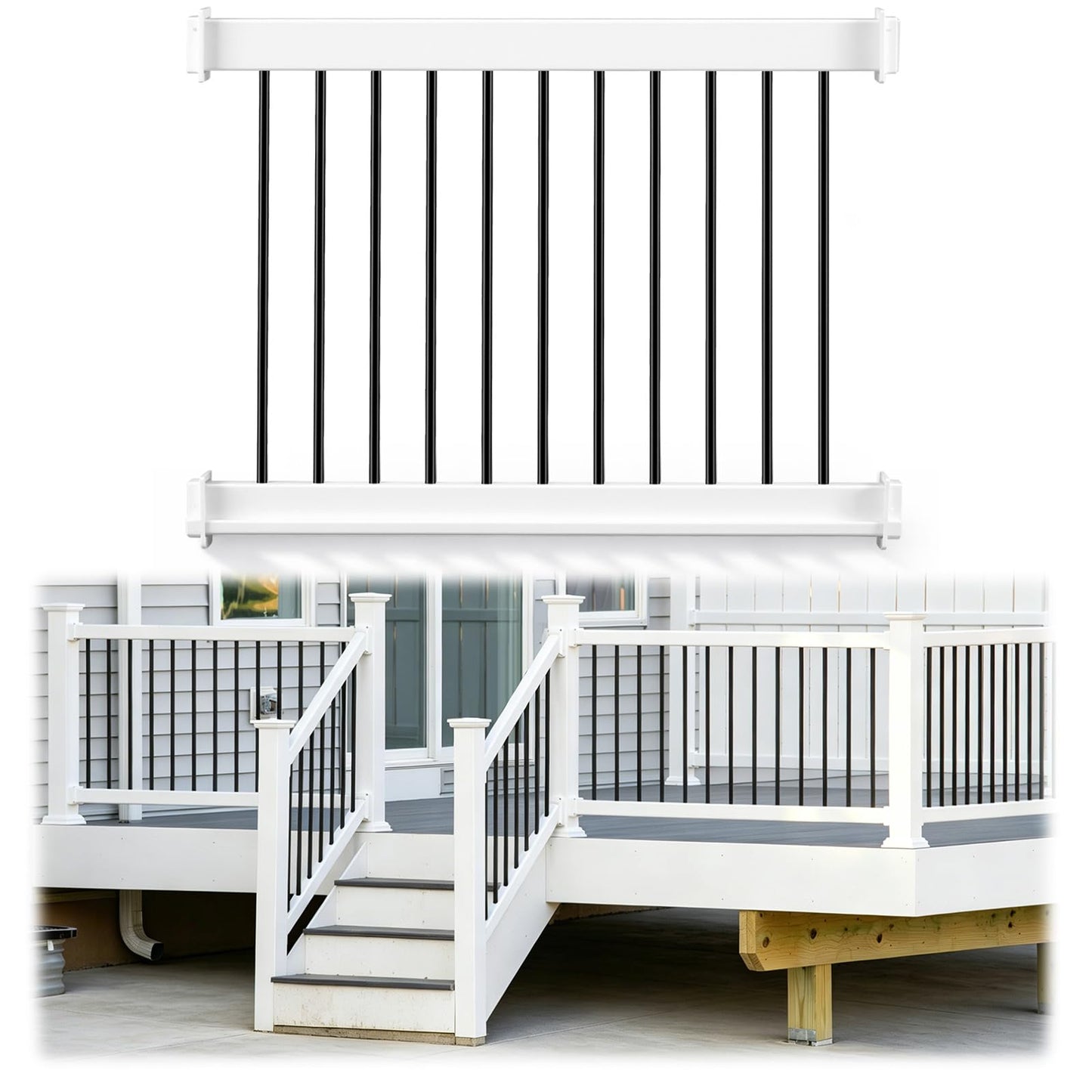 Maasechs 36” x 48” Vinyl T-Rail Railing Kit White Gate Outdoor Deck Versatile Stair Porch Railing for Porch, Patios, Balconies