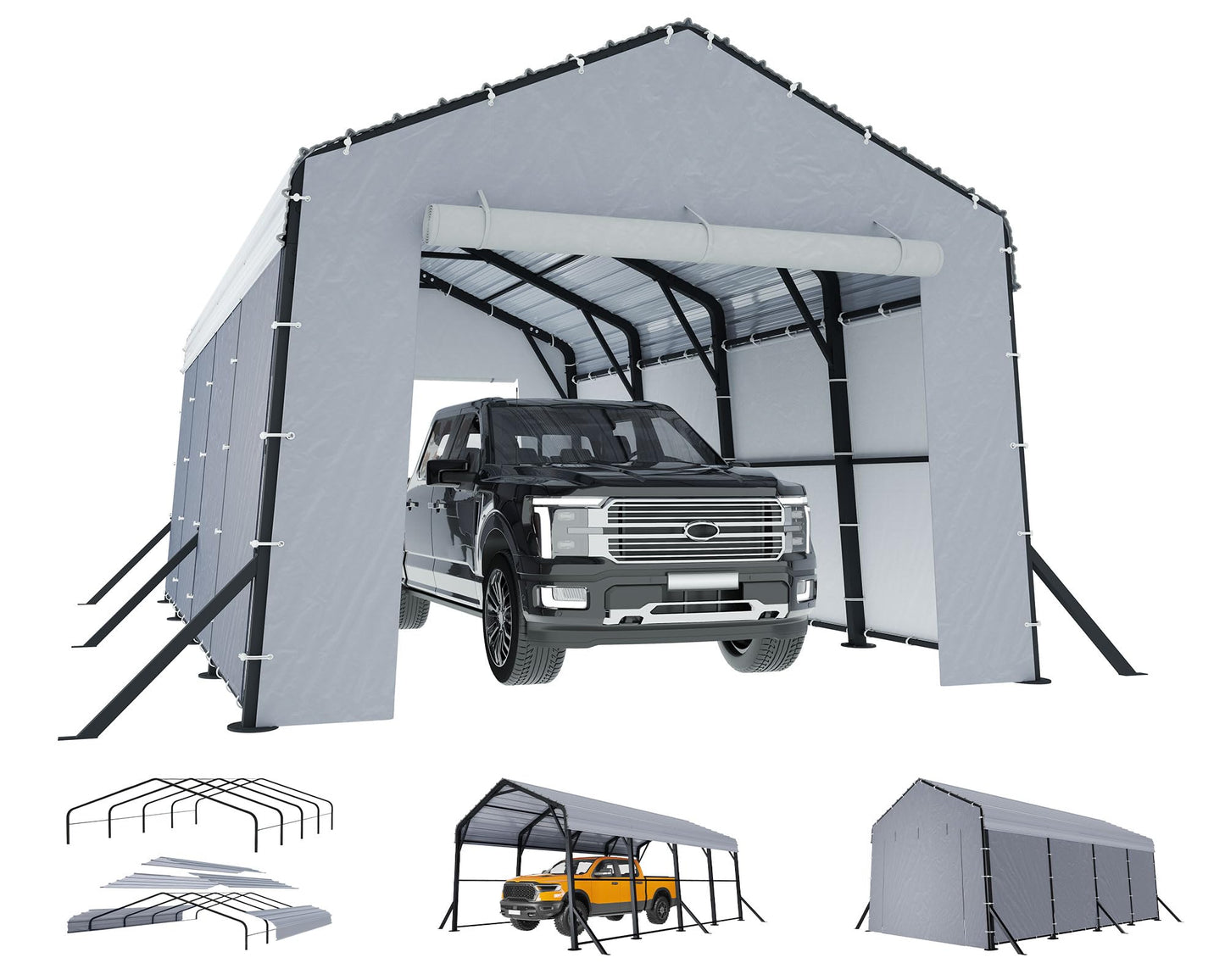 Jocisland 12x20x10.5 FT Heavy Duty Metal Carport, All-Weather Car Canopy with Waterproof Removable Sidewalls, Reinforced Base & Galvanized Steel Roof, Car Shelter for Cars, Boats, Trucks