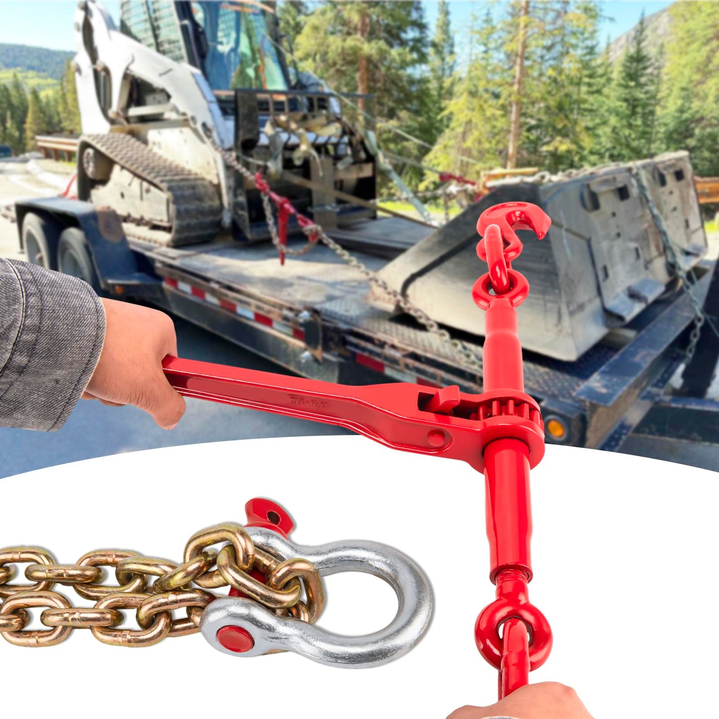 Chain Binders, Transport Chain, Tie Down Chain and Binder 3/8''-1/2'', 10Ft Chains with G70 Hooks, Ratchet Load Binders 9215Lbs Working Strength, Towing Chain for Flatbed Trailer Truck
