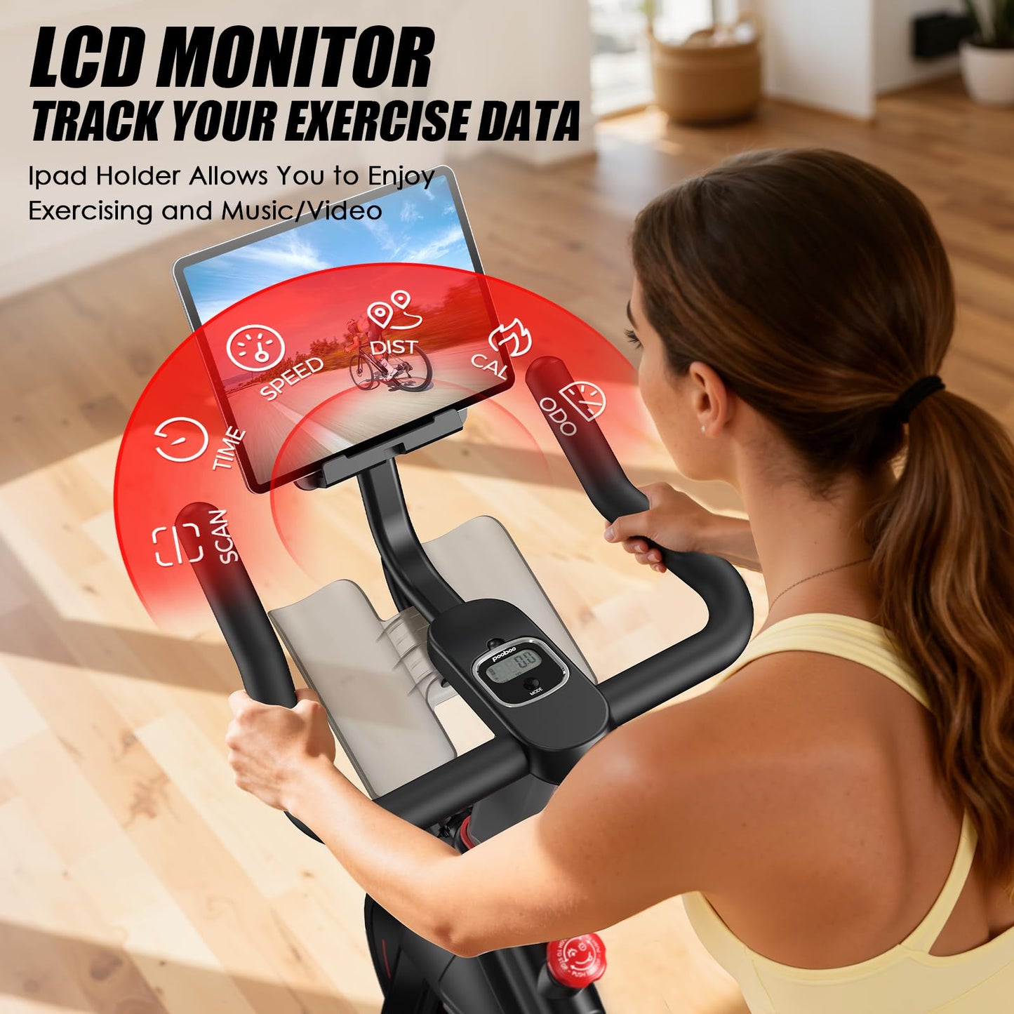pooboo Exercise Bike,Stationary Bike for Home with Exclusive App,Magnetic Indoor Cycling Bike with 350 lb Weight Capacity,Tablet Mount,LED Display and Fitness Courses for Weight Loss,Low Noise