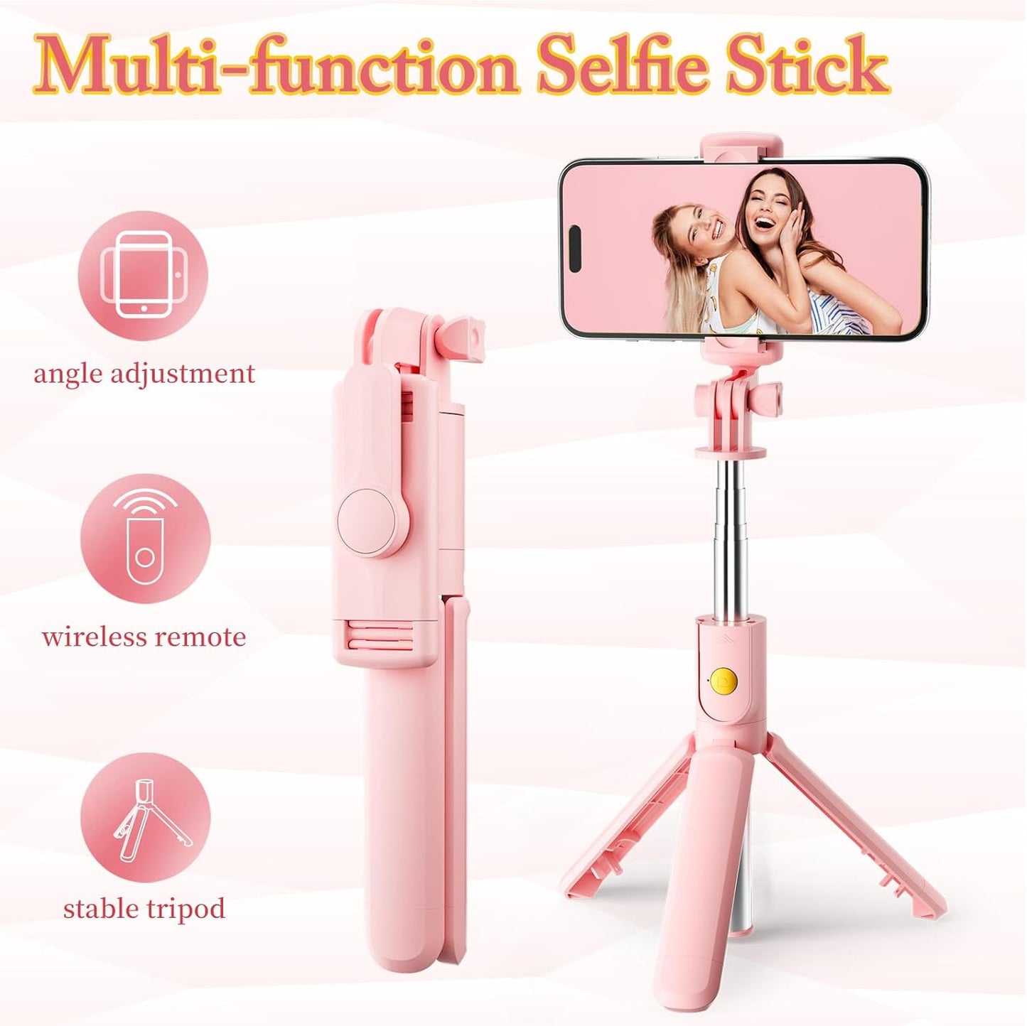 Aourxiv Pink Selfie Stick Tripod, with Wireless Remote Control, Live Streaming and Video Recording, Compatible