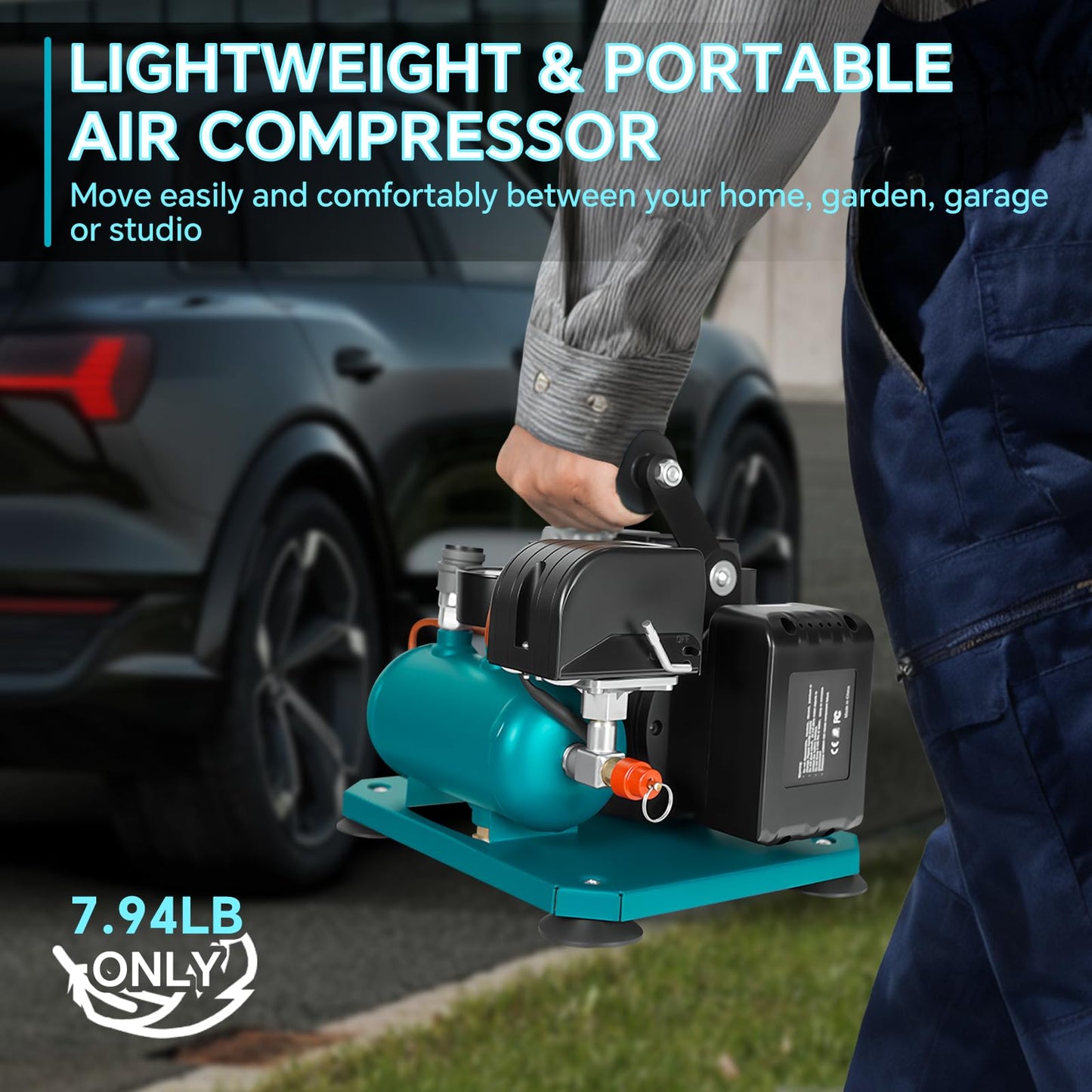 Cordless Air Compressor for Makita 18V Li-ion battery, 0.26-Gallon Capacity, Oil-Free, Ultra Quiet Portable Air Compressor, 65 dB Noise Level Electric Air Compressor