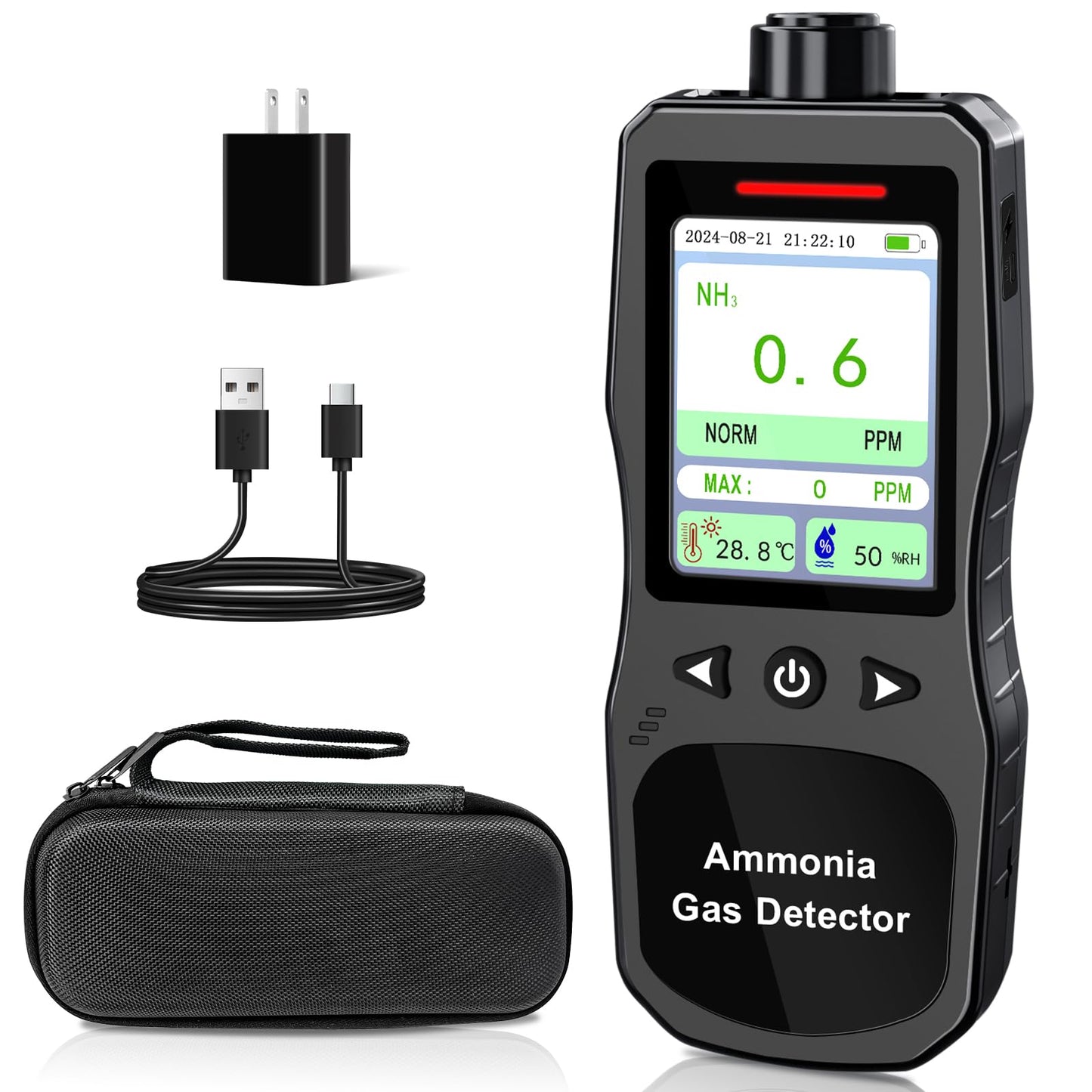 ZYKYCX Portable Ammonia Gas Detector, 0-200 PPM Rechargeable Ammonia Gas Monitor, Digital Air Quality NH3 Gas Meter with Temperature Humidity Tester for Farm, Poultry, Pig & Livestock