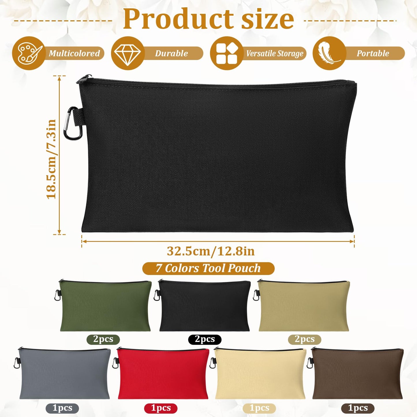 IANFAN 10 Pack Canvas Tool Bag Pouches, Heavy Duty Zipper Pouch Utility Pouches Multipurpose Canvas Tote Pouch Organizer for Storage Items Portable Supplies(12" x 7")
