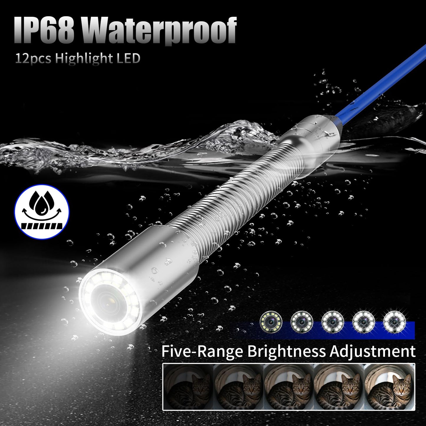 JINXINEBAY 10 Inch IPS Sewer Inspection Camera with 512Hz Locator, 1080P AHD, 50M Cable, DVR, Auto Self-Leveling, 5X Zoom, TF Card, LED Lights for Pipe/Wall/Drain (165FT/512hz Locator)