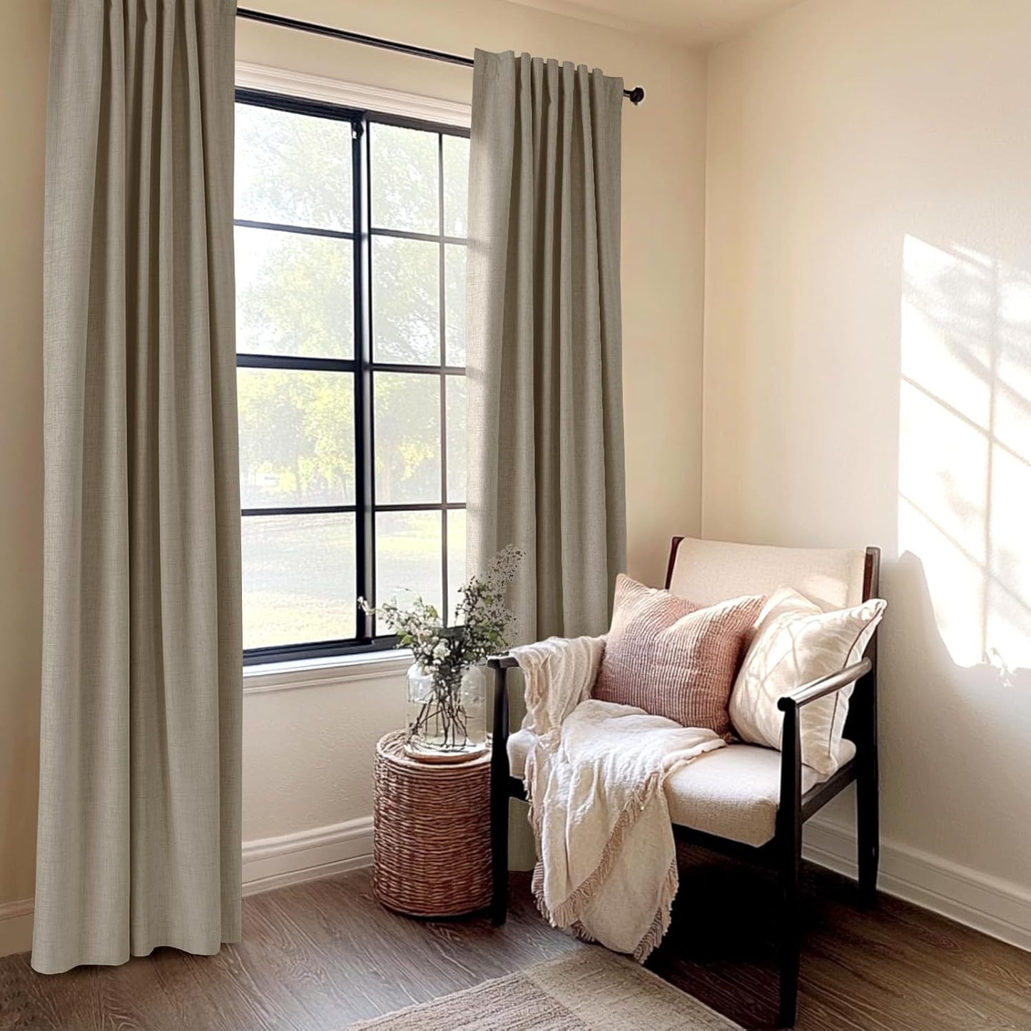 Regine Switzerland Blackout Curtains - 100% Blackout Linen Drapes, Thermal Insulated, 50" W x 102" L, 2 Panels Set