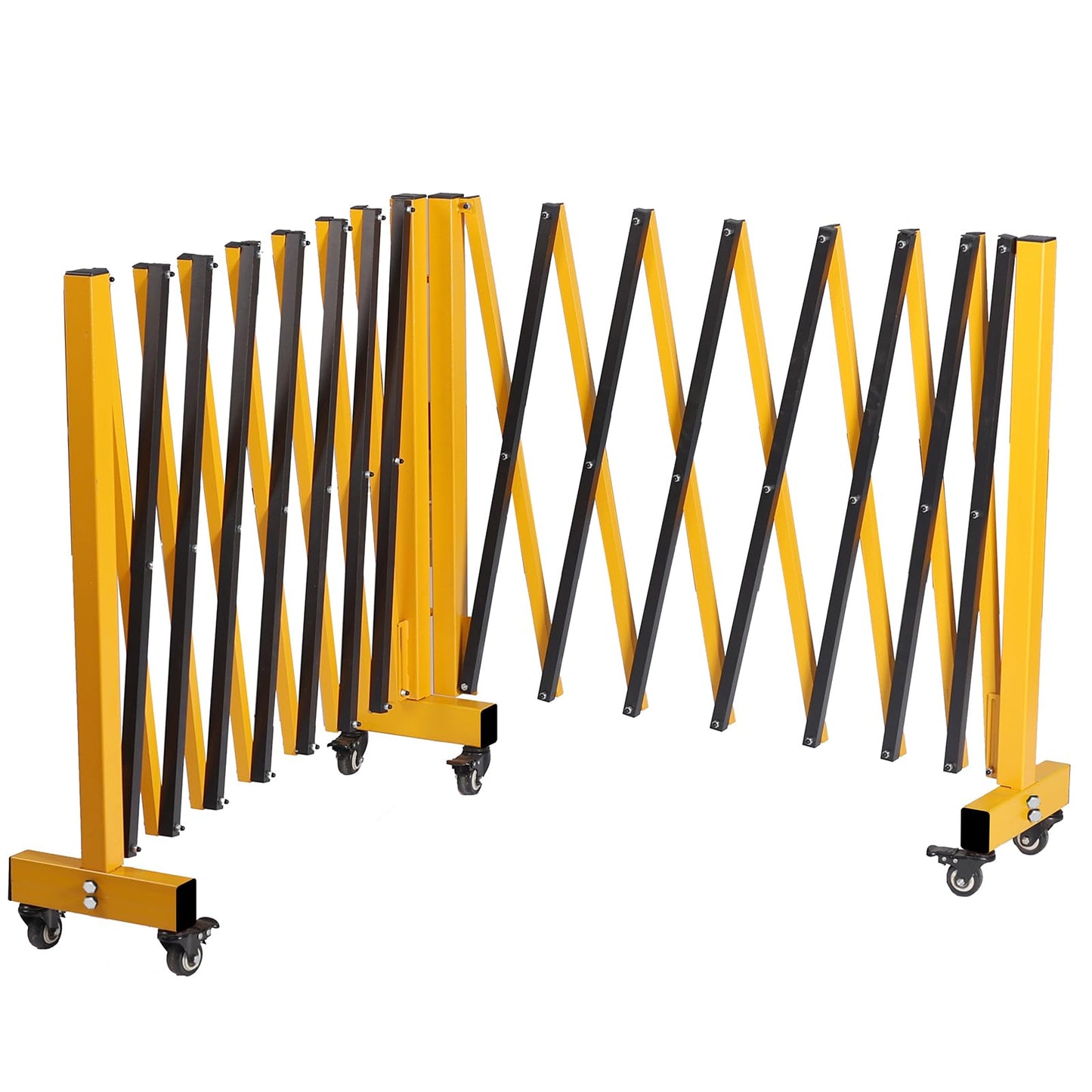 LTSEAME 16FT Industrial Expandable Barricade Folding Security Gate with Wheels,Retractable Driveway Gate with Aluminum Fence and 270 Degrees Direction Adjustment(Yellow, 16FT)