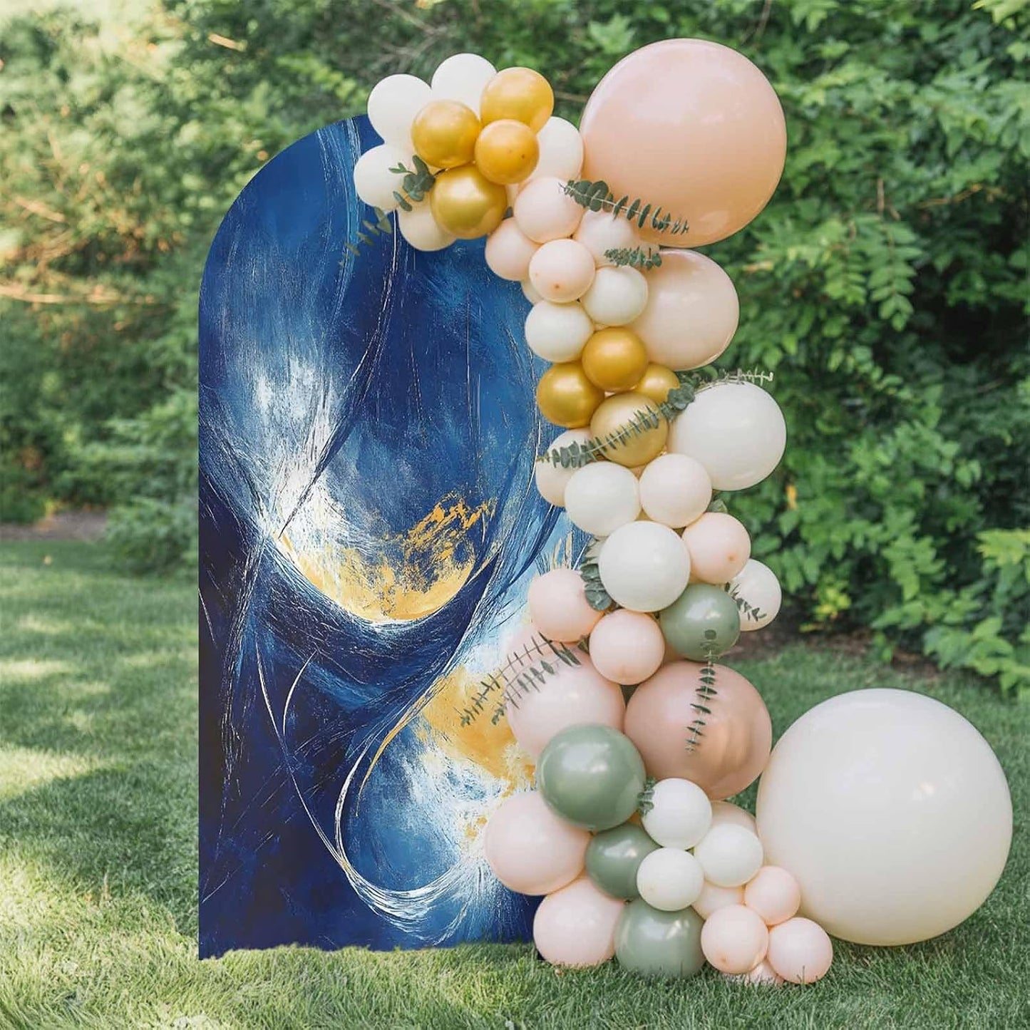 Jnbasdffb 6.6 Blue Yellow Abstract Wedding Arch Cover, Stretchy Spandex Arch Backdrop Stand Covers FT, Modern Oil