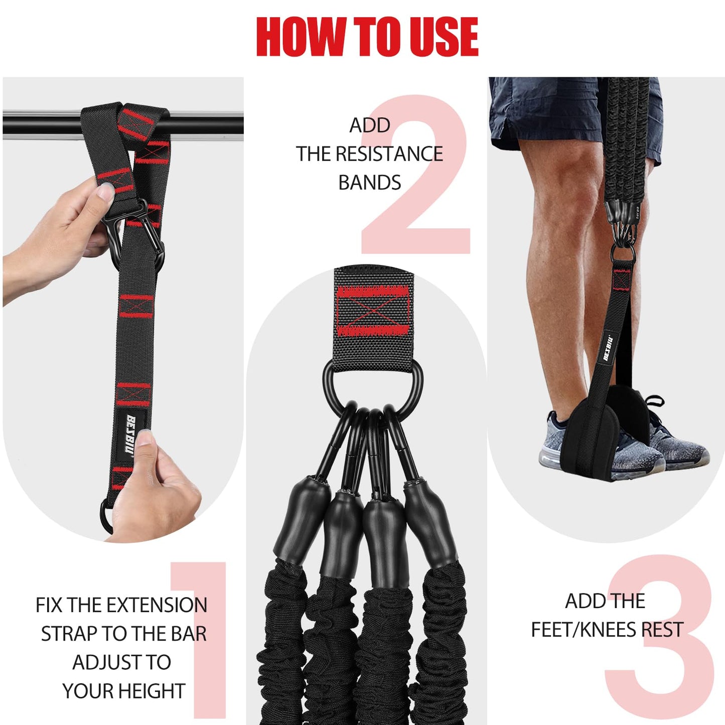 Pull Up Assistance Bands 260lbs, Heavy Pull Up Bands Resistance Bands for Pull Ups Working Out with Feet Rest, Pull Up Bar Bands Assistance Bands Strength Training Workout Equipment, Height Adjustable
