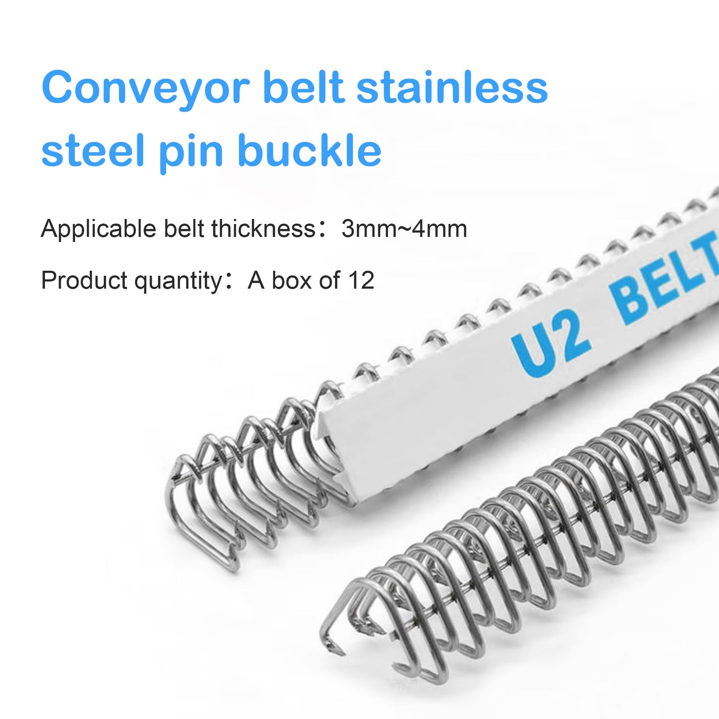 KONLEYA U2 Conveyor Belt Splicer 12'' Industrial Belt Fasteners 316 Steel Buckle Belt Lacing Pins for Conveyor Belt 300mm 12PCS