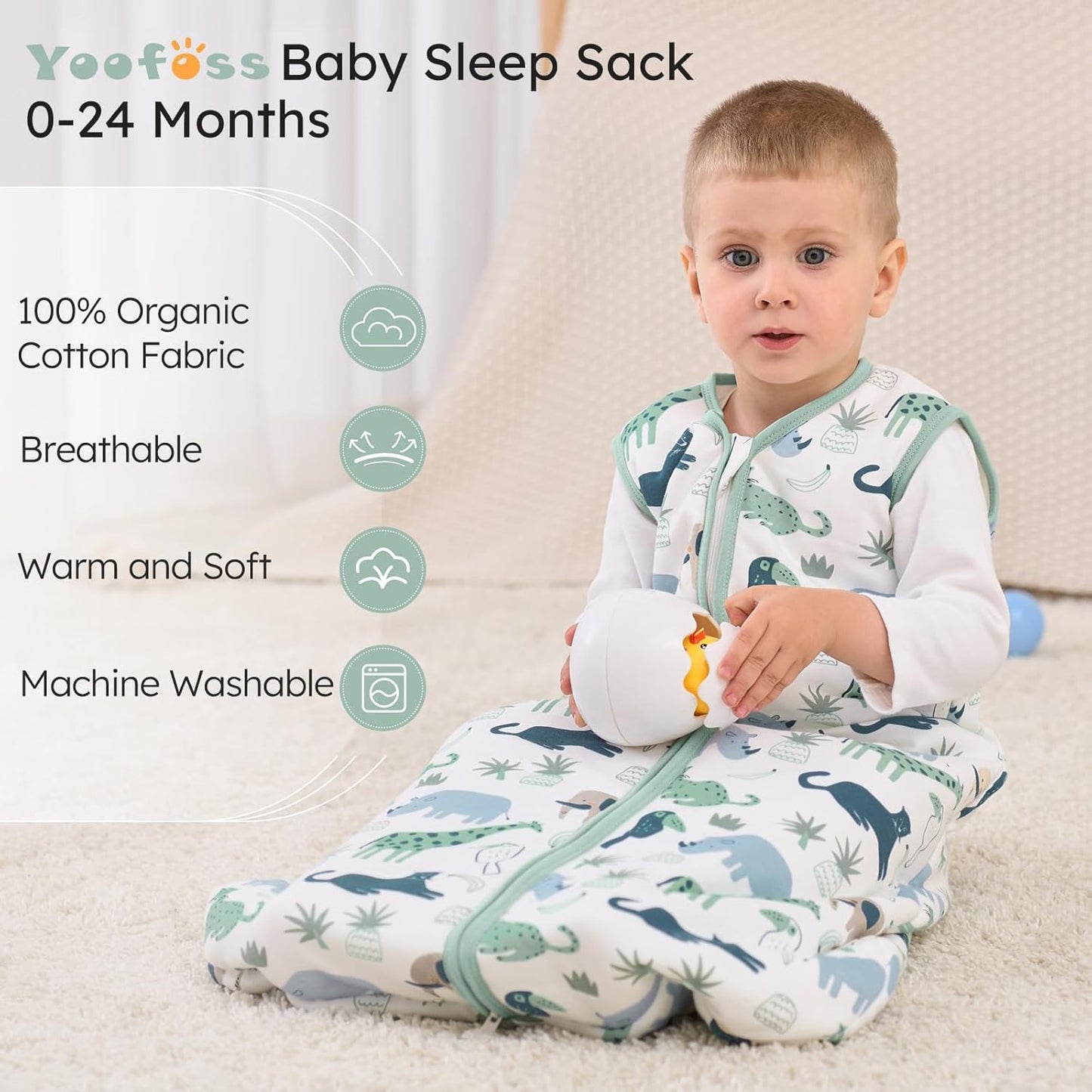 Yoofoss Baby Sleep Sack - 1.5 Tog Organic Cotton Wearable Blanket for 12-18 Months | Warm & Comfy