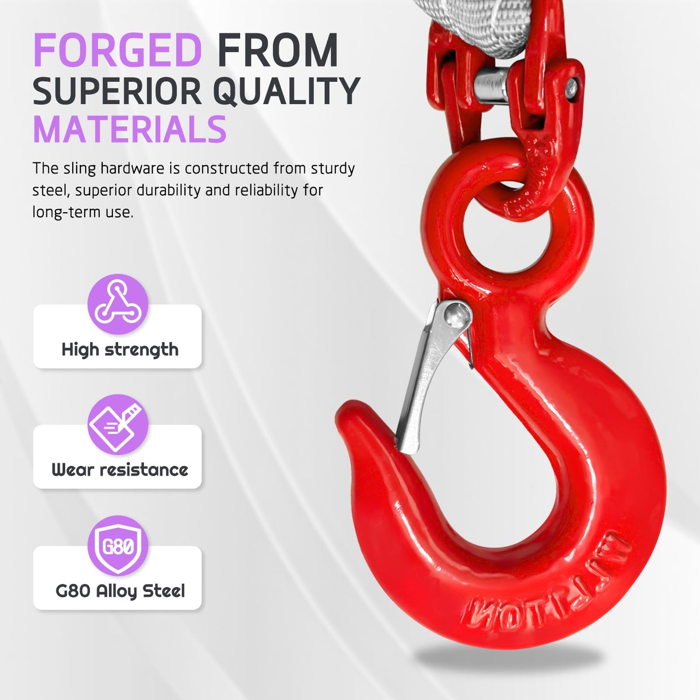 SENKEYFE Four Leg Bridle Web Sling 5ft 6600lbs Lifting Slings with G80 Alloy Steel Grab Hooks and Adjuster Polyester Webbing Purple Rigging Straps for Safe Towing and Handling of Cargo